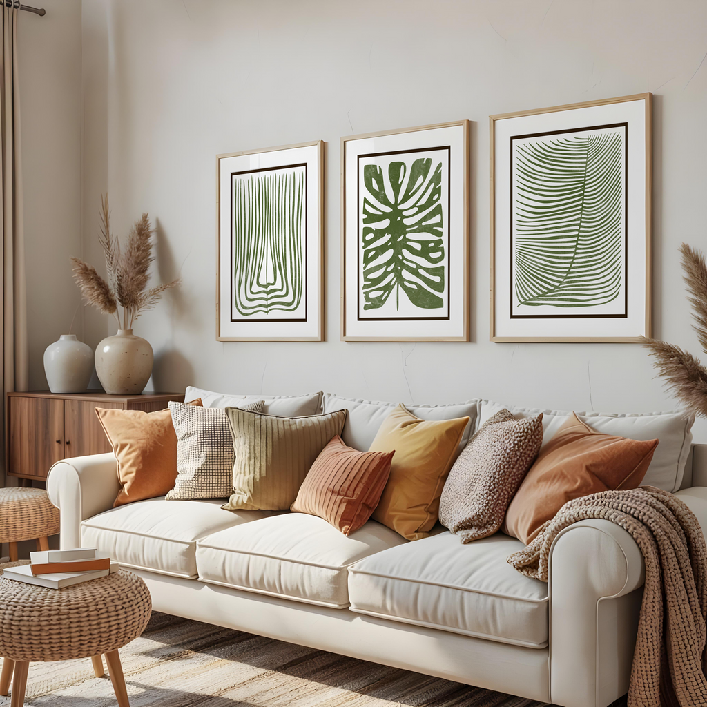 GREEN BOTANICAL BOHO WALL ART SET – TROPICAL LEAF MINIMALIST PRINTS