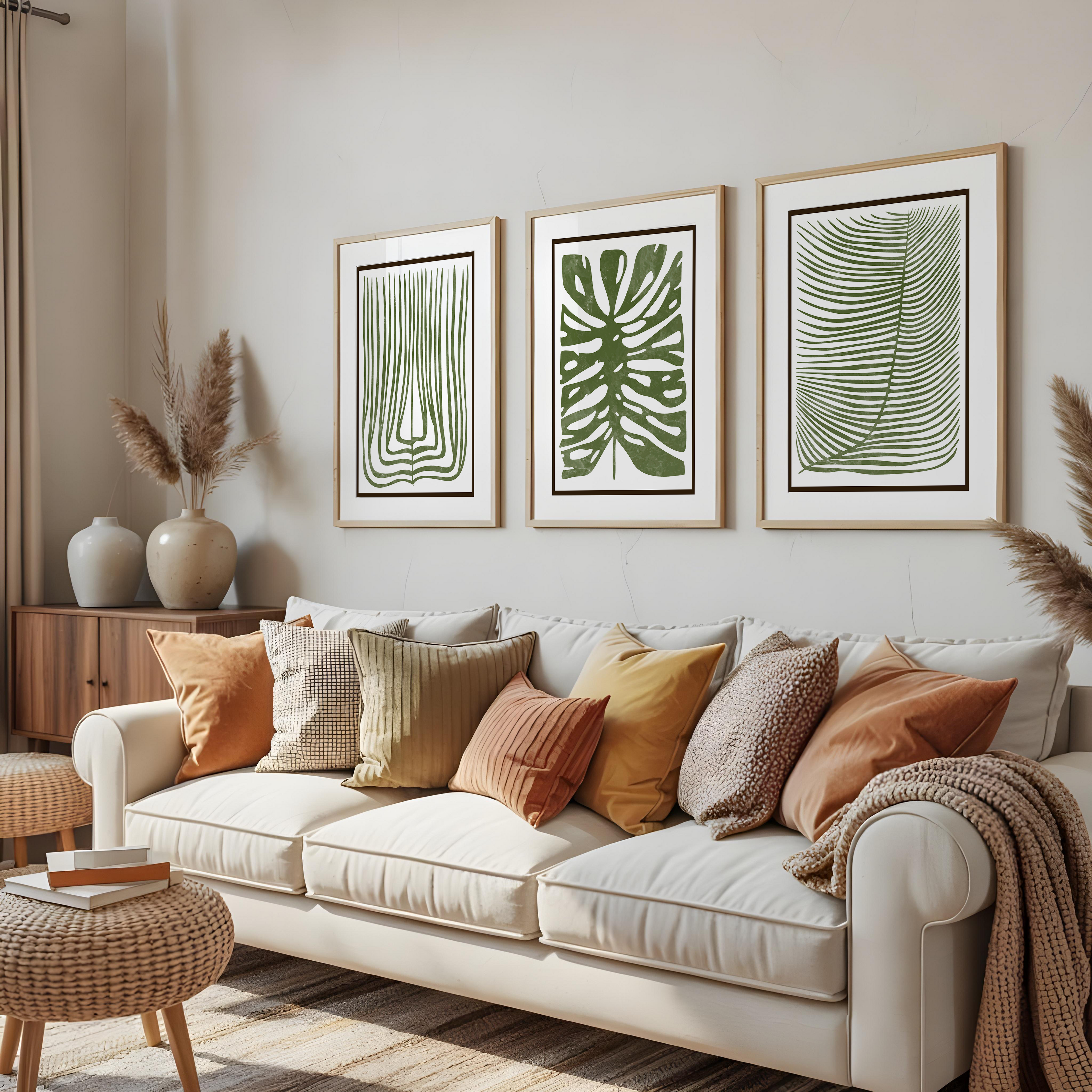 GREEN BOTANICAL BOHO WALL ART SET – TROPICAL LEAF MINIMALIST PRINTS