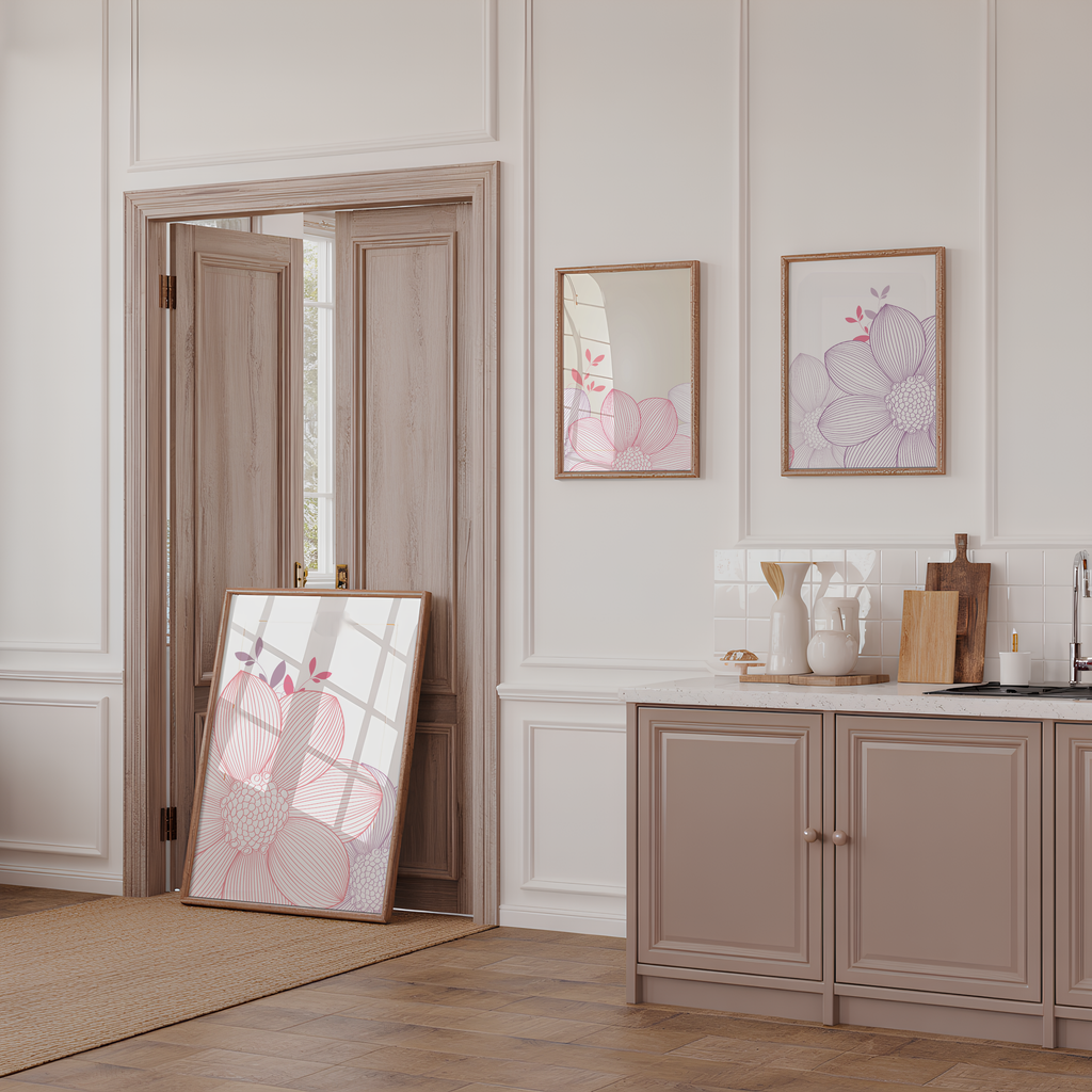 PINK & LILAC FLORAL LINE WALL ART SET – MODERN MINIMALIST FLOWER PRINTS
