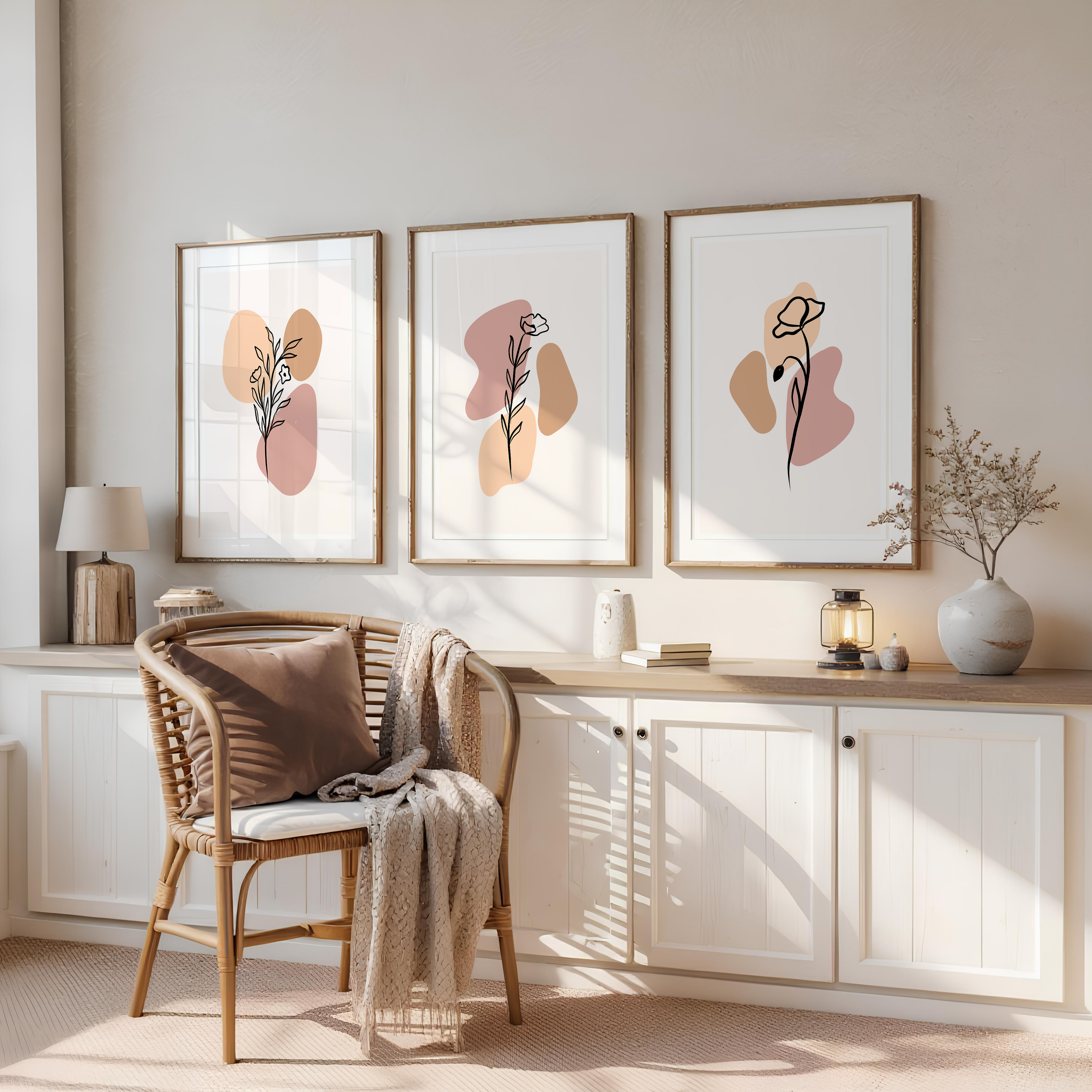 BLUSH BOHO FLORAL WALL ART SET – MINIMALIST LINE DRAWING BOTANICAL PRINTS
