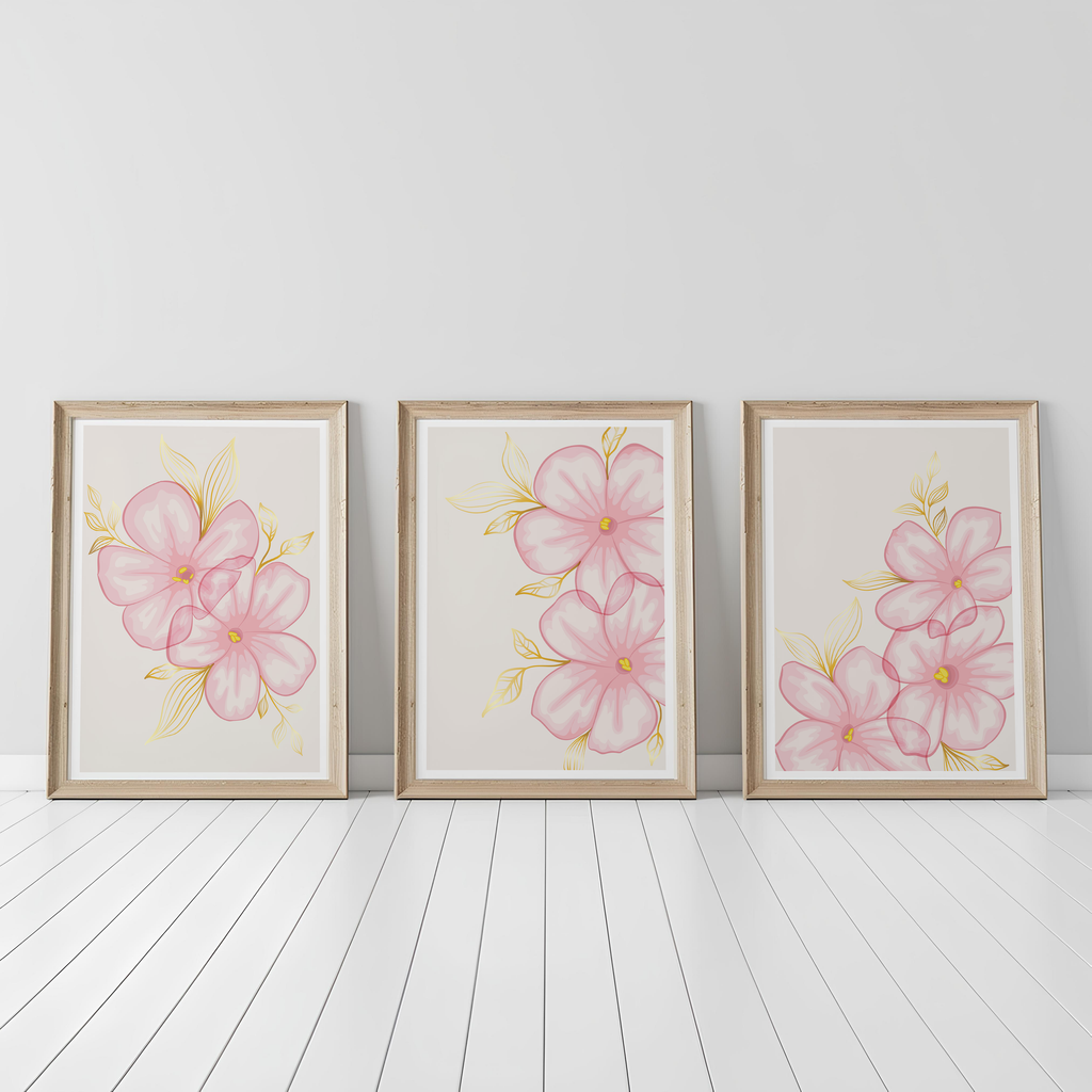 BLUSH PINK FLORAL WALL ART SET – MODERN BOTANICAL FLOWER PRINTS