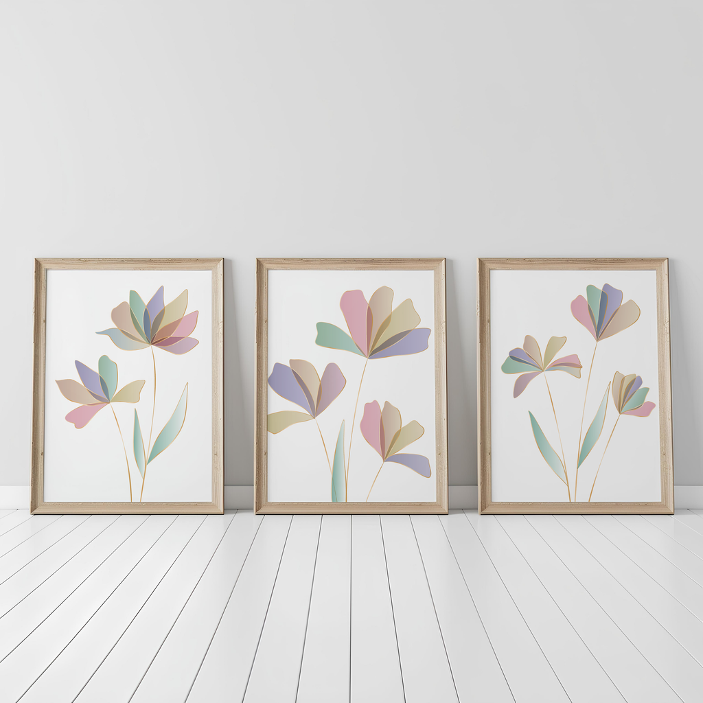 PASTEL BOTANICAL WALL ART SET – MODERN FLORAL LINE PRINTS