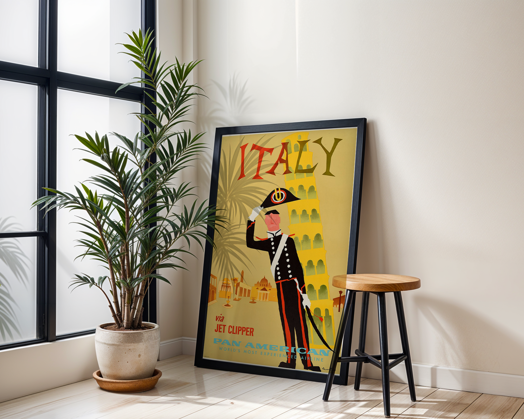 ITALY TRAVEL POSTER – PAN AM JET CLIPPER VINTAGE WALL ART