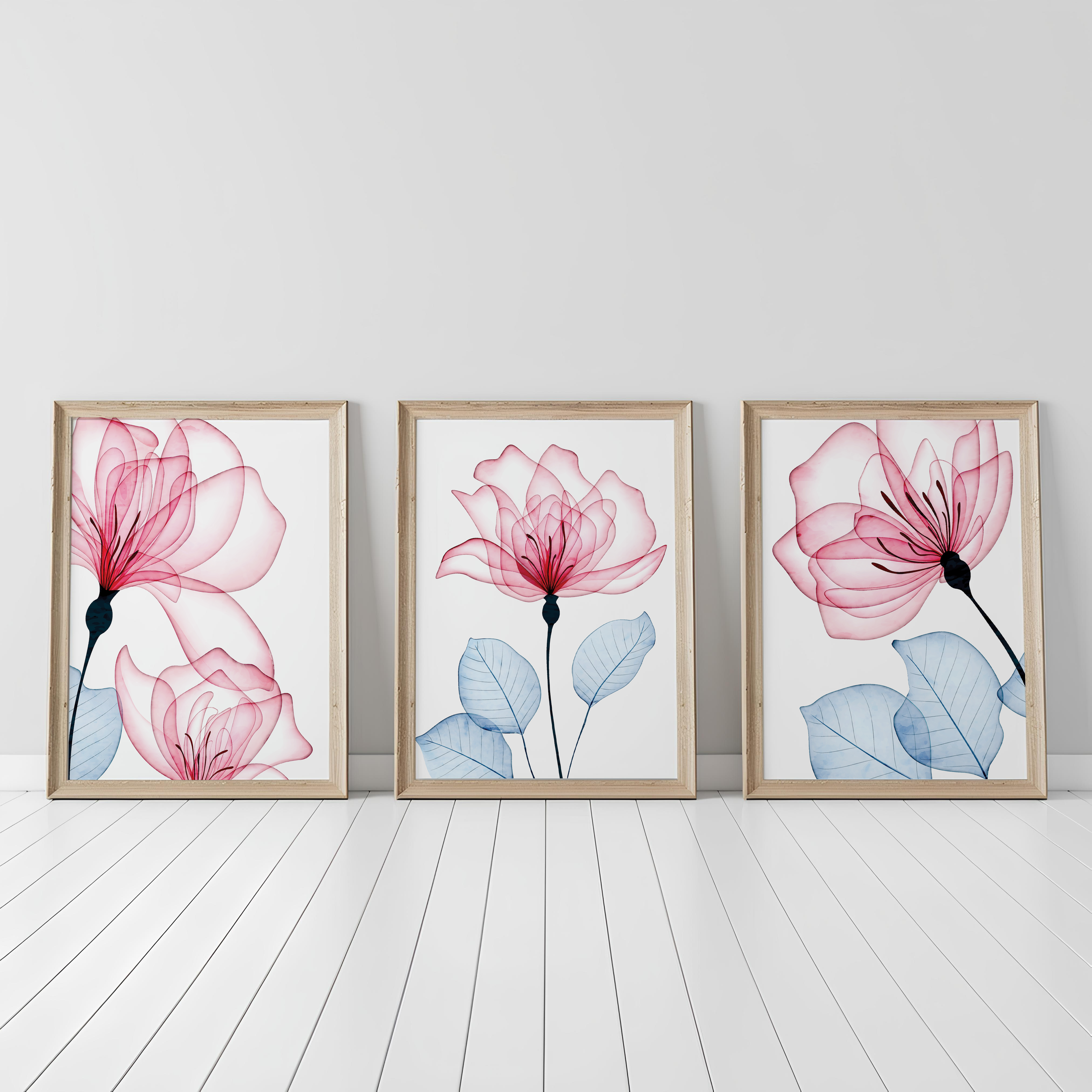 PINK FLORAL WALL ART SET – MODERN BOTANICAL BLOOM PRINTS