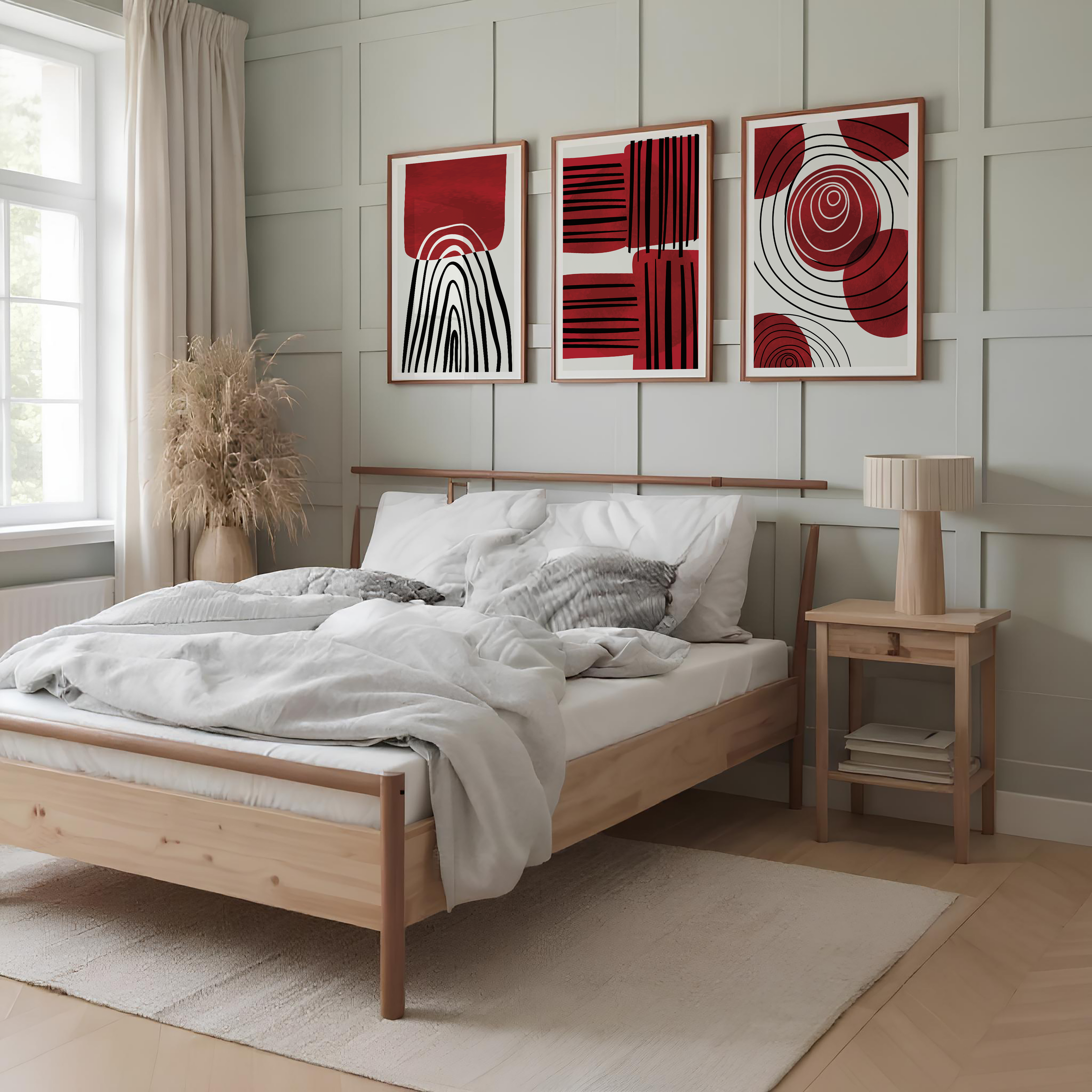 RED & BLACK ABSTRACT WALL ART SET – MODERN GEOMETRIC MINIMALIST