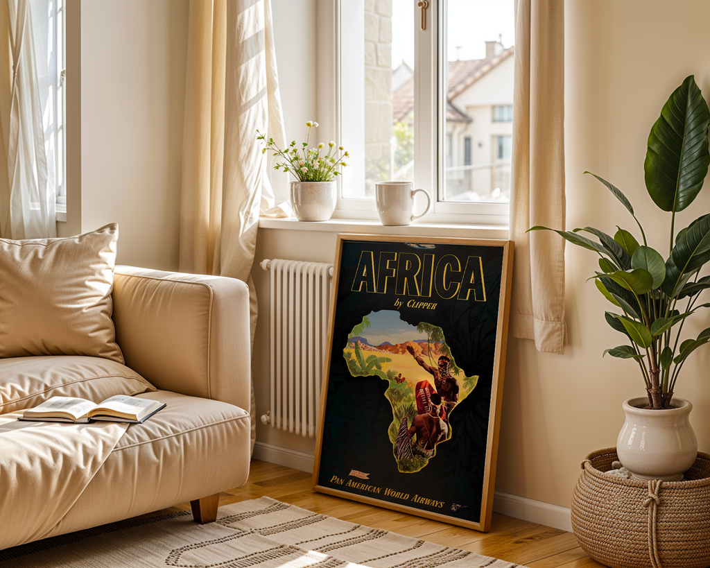 AFRICA TRAVEL POSTER – PAN AM CLIPPER VINTAGE AIRLINE WALL ART