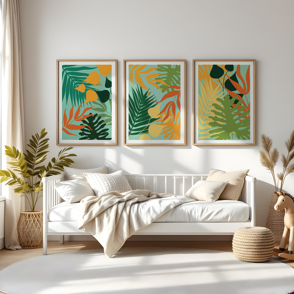 TROPICAL BOTANICAL WALL ART SET – MODERN FLORAL LEAF PRINTS
