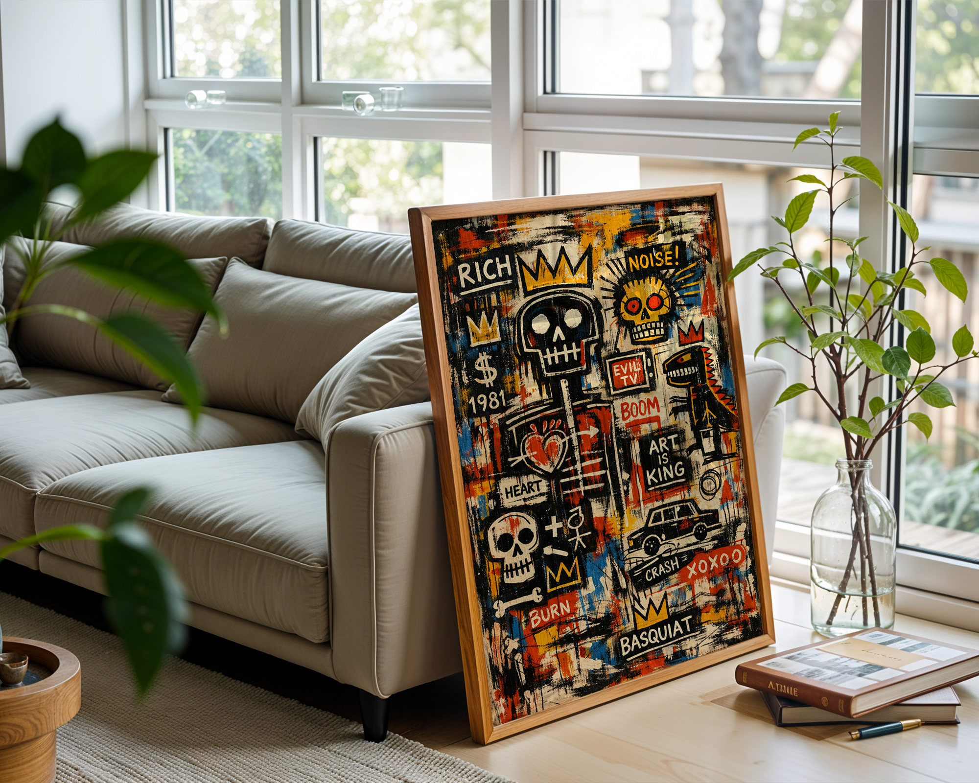 Basquiat Inspired Art Is King – Urban Skull Graffiti Wall Art