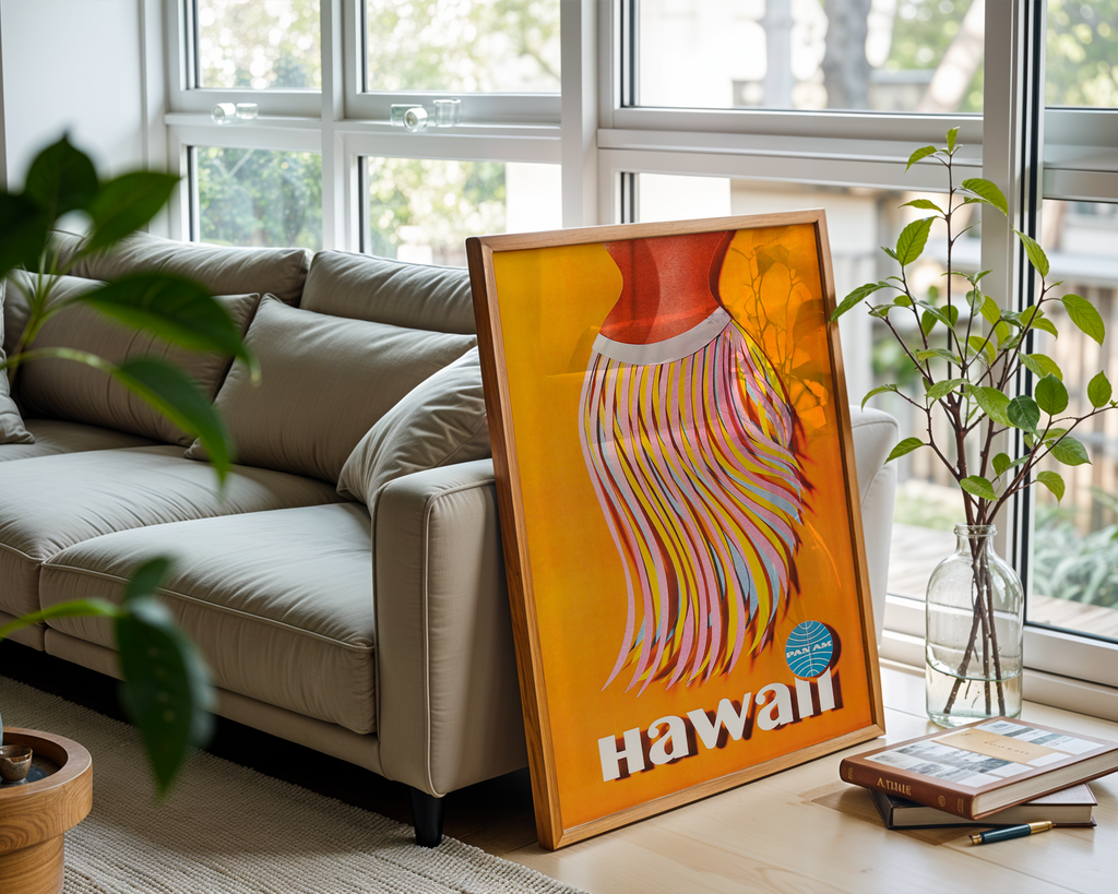HAWAII VINTAGE PAN AM TRAVEL POSTER – HULA SKIRT MID-CENTURY