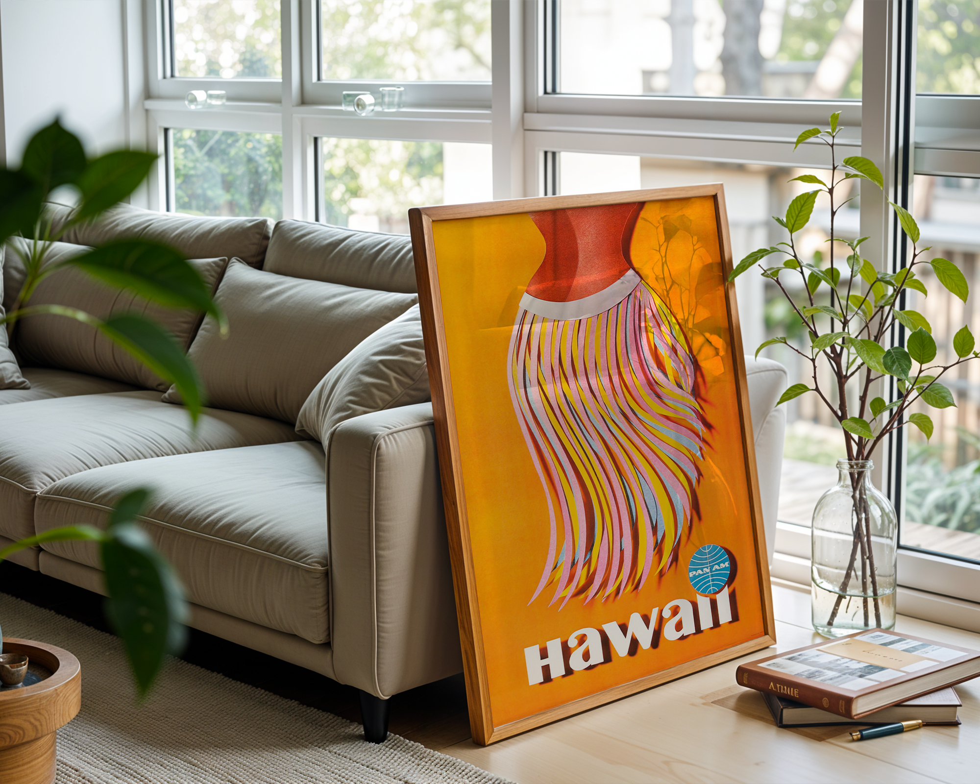 HAWAII VINTAGE PAN AM TRAVEL POSTER – HULA SKIRT MID-CENTURY