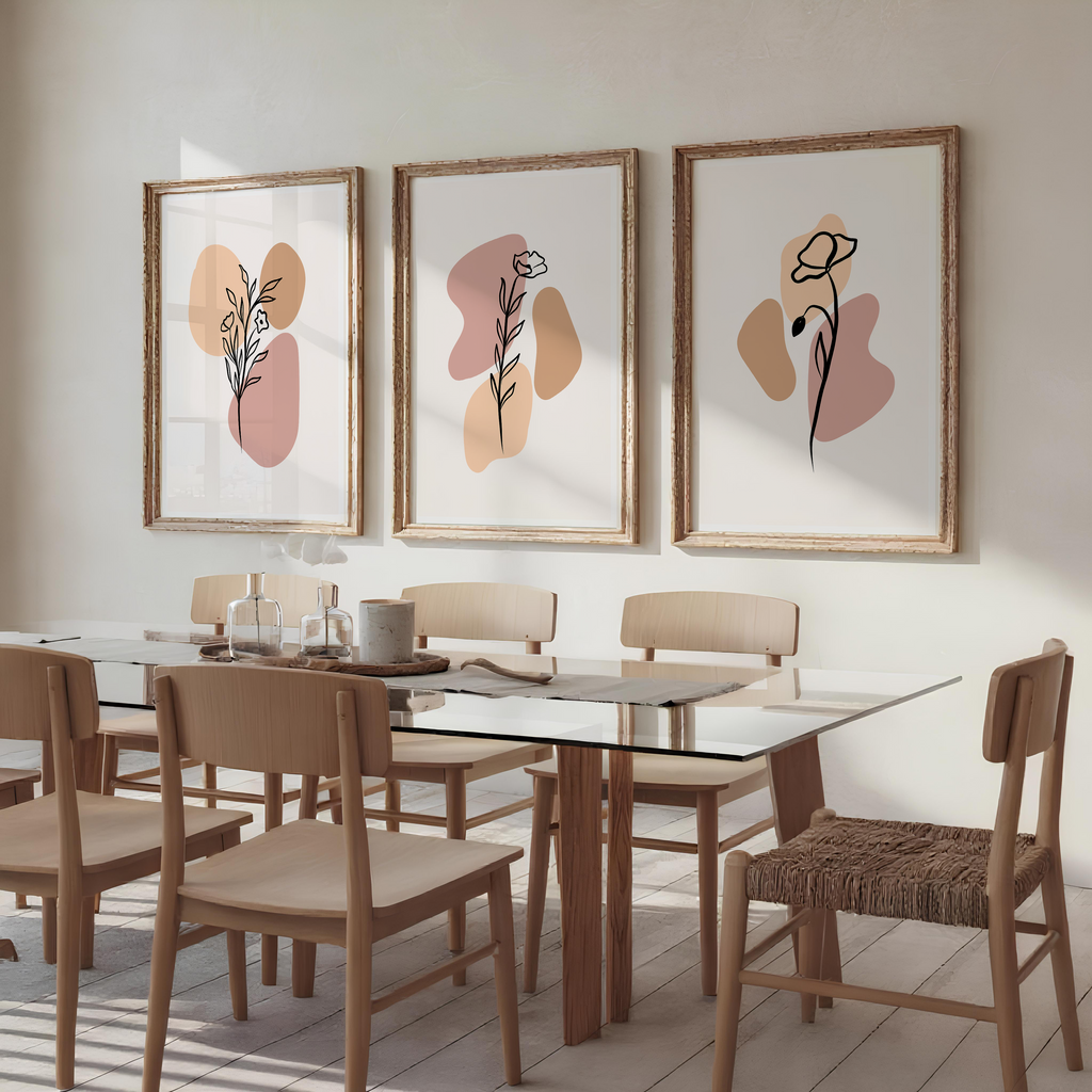 BLUSH BOHO FLORAL WALL ART SET – MINIMALIST LINE DRAWING BOTANICAL PRINTS