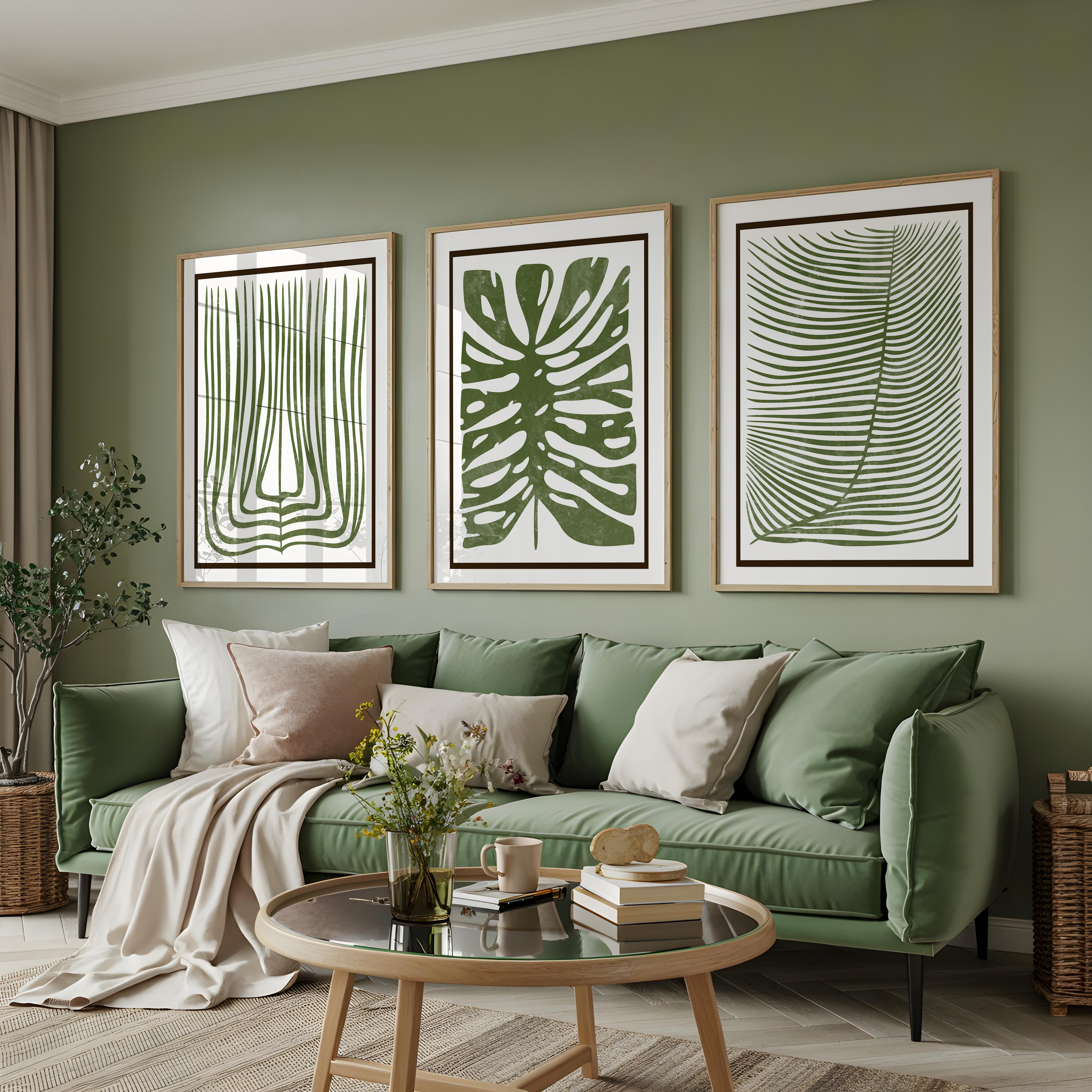 GREEN BOTANICAL BOHO WALL ART SET – TROPICAL LEAF MINIMALIST PRINTS
