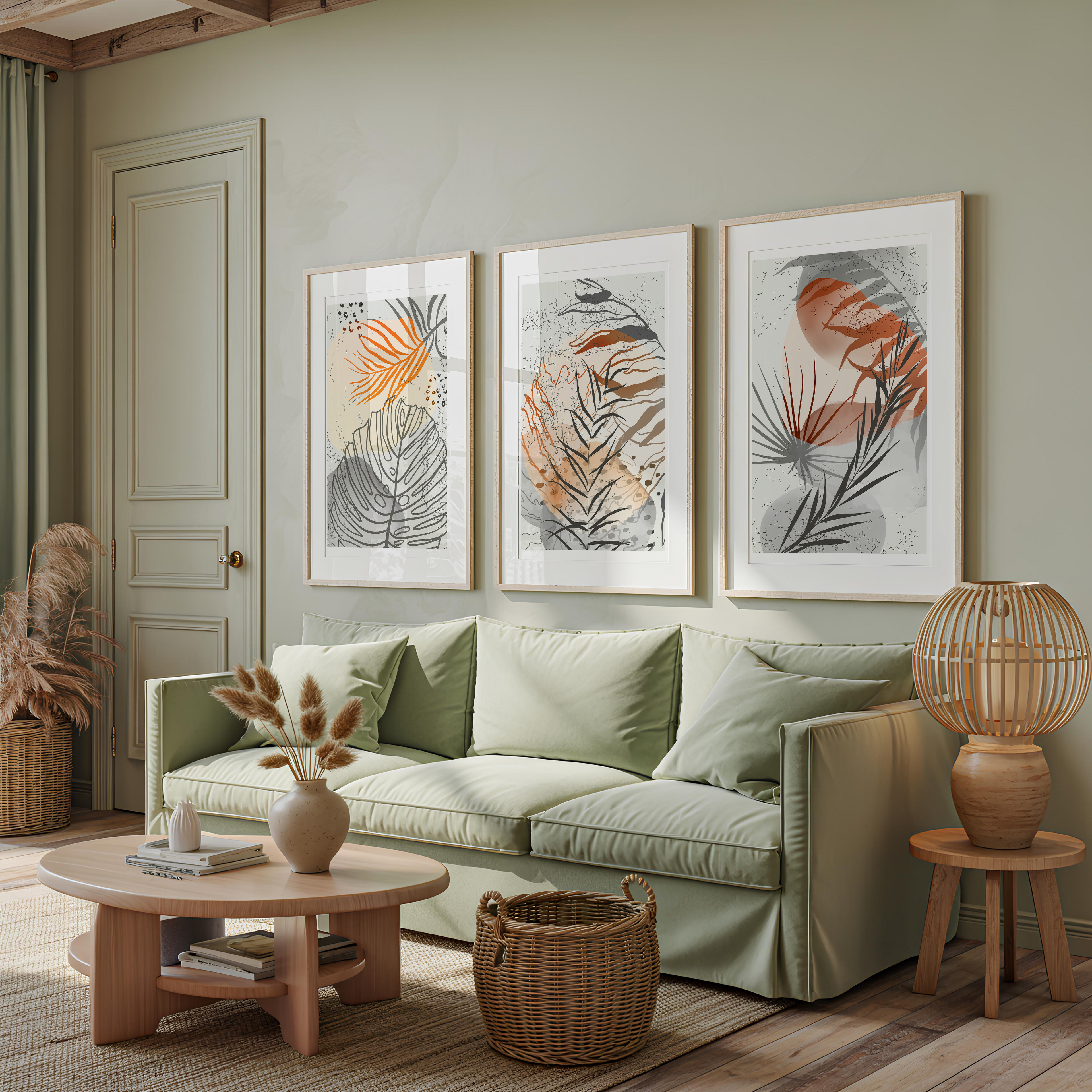 NEUTRAL BOTANICAL ABSTRACT WALL ART SET – MODERN EARTH TONE