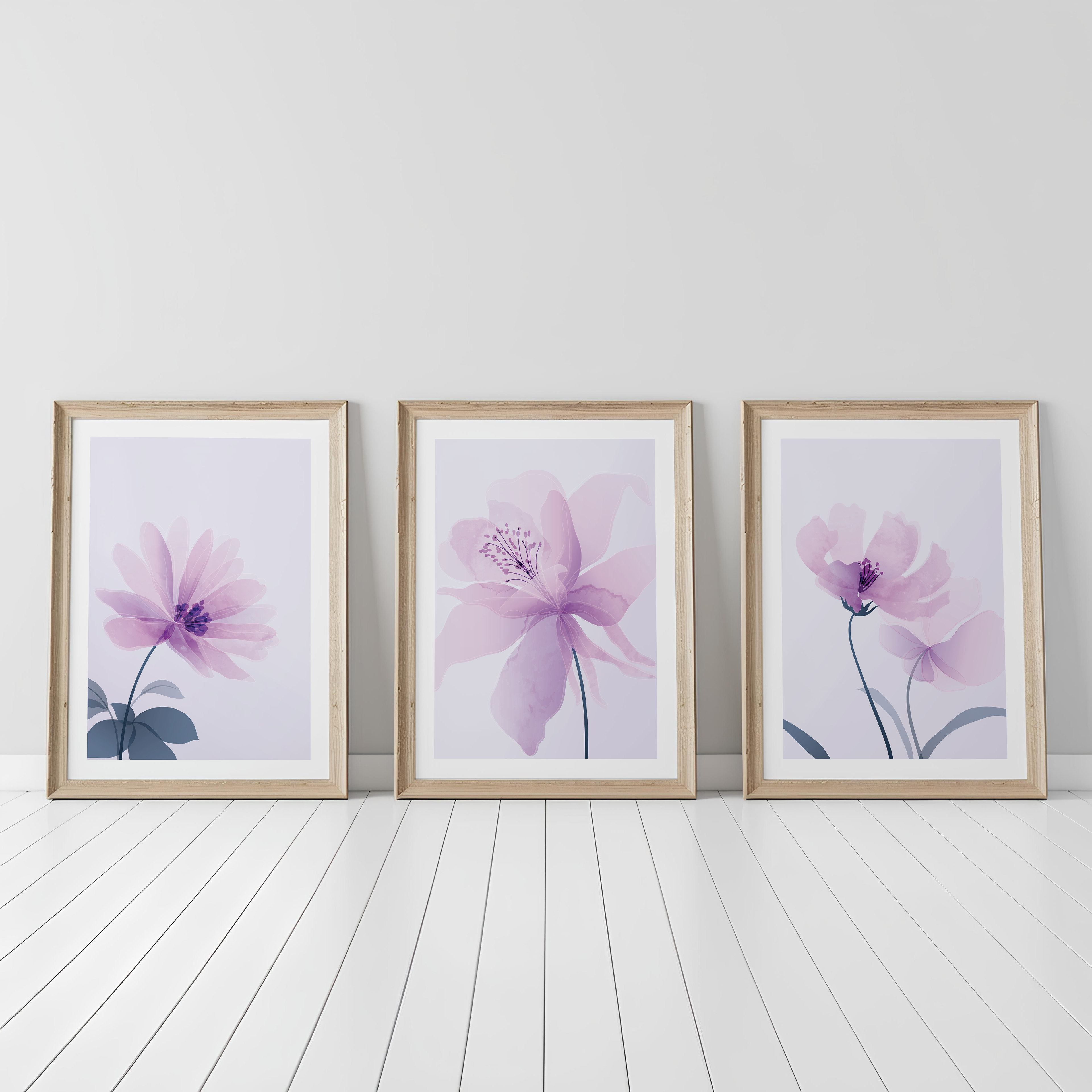 LILAC FLORAL WALL ART SET – SOFT PURPLE BOTANICAL PRINTS