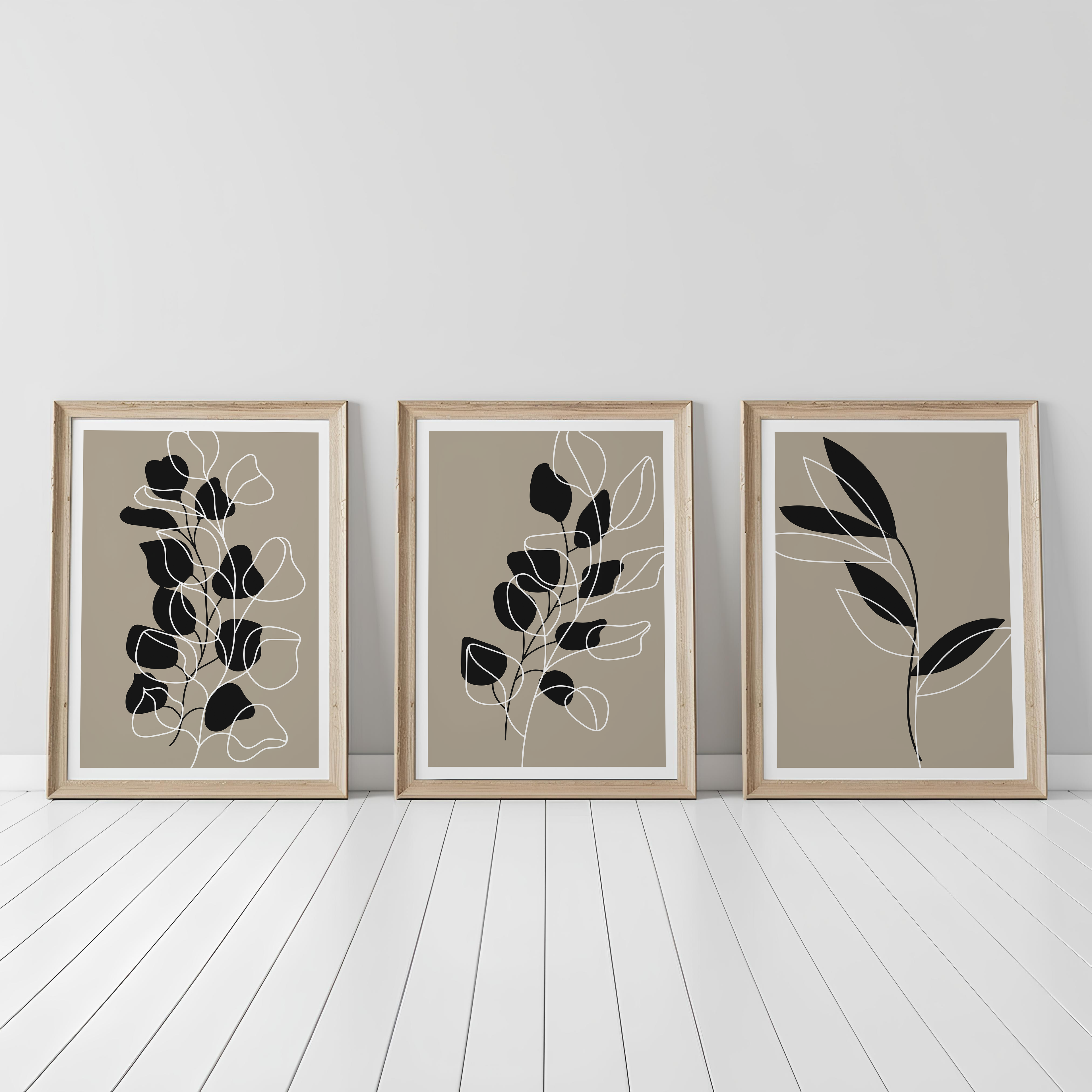 NEUTRAL BOTANICAL BOHO PRINT SET – MINIMALIST BLACK & BEIGE WALL ART