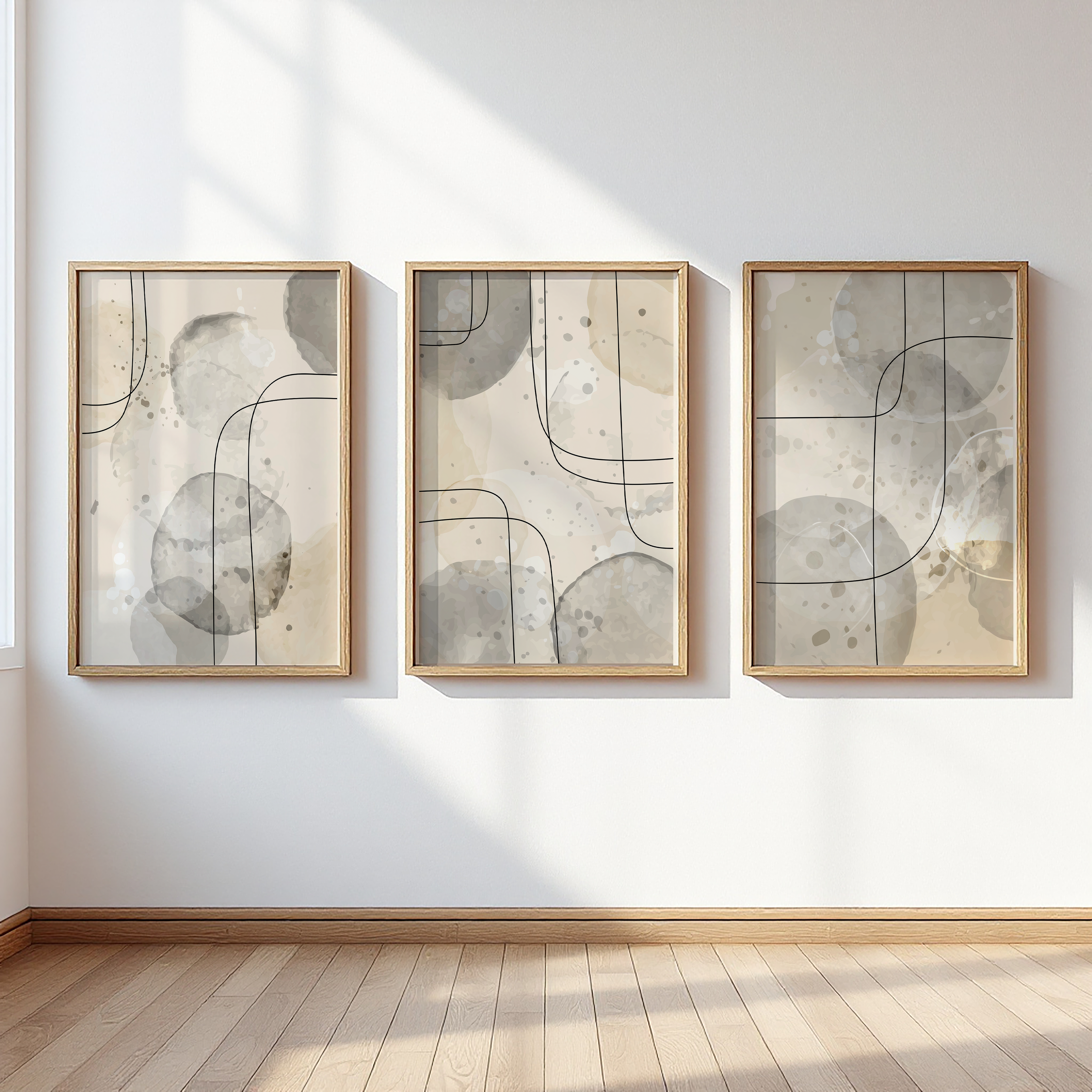 NEUTRAL ABSTRACT WALL ART SET – BEIGE & GREY MINIMALIST MODERN