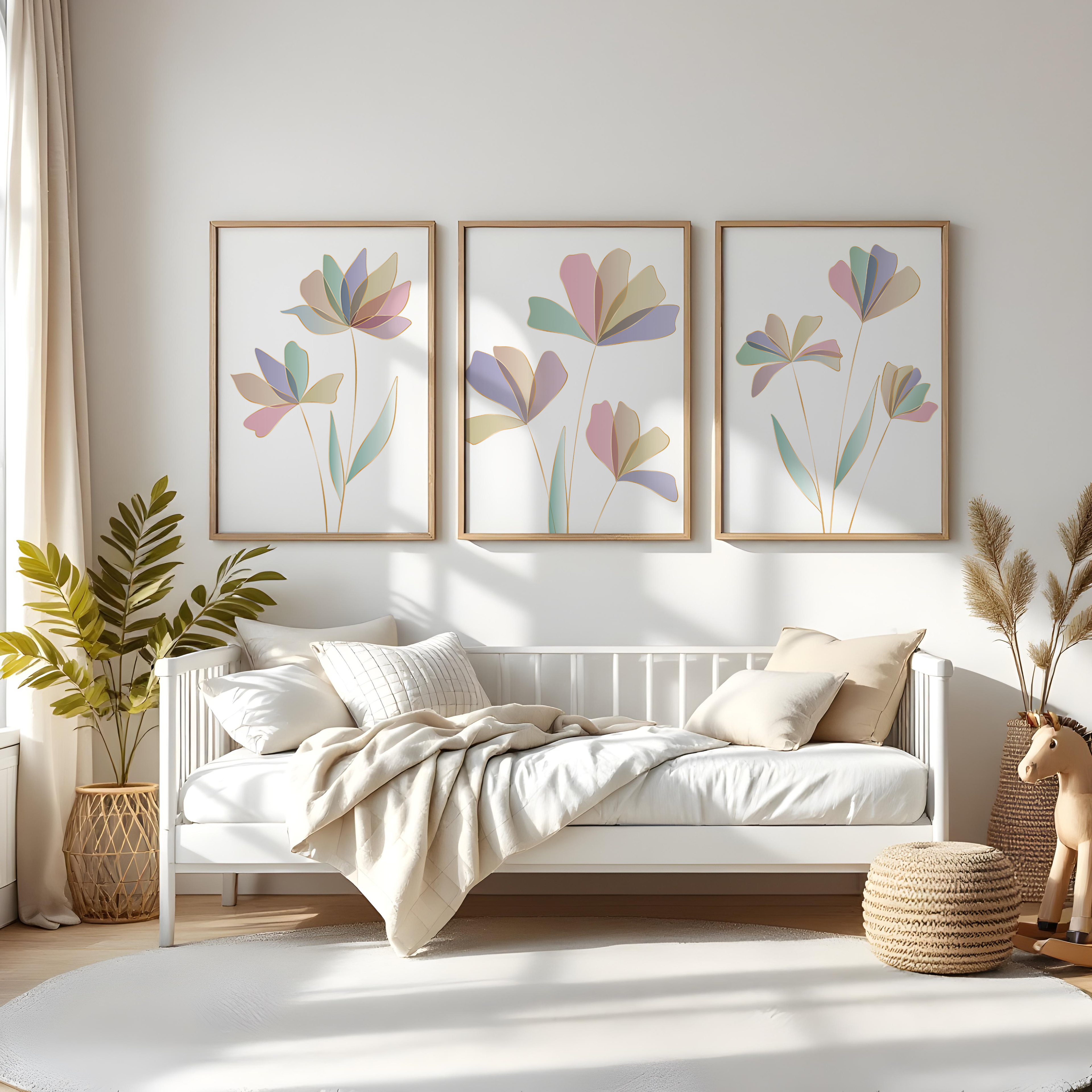 PASTEL BOTANICAL WALL ART SET – MODERN FLORAL LINE PRINTS
