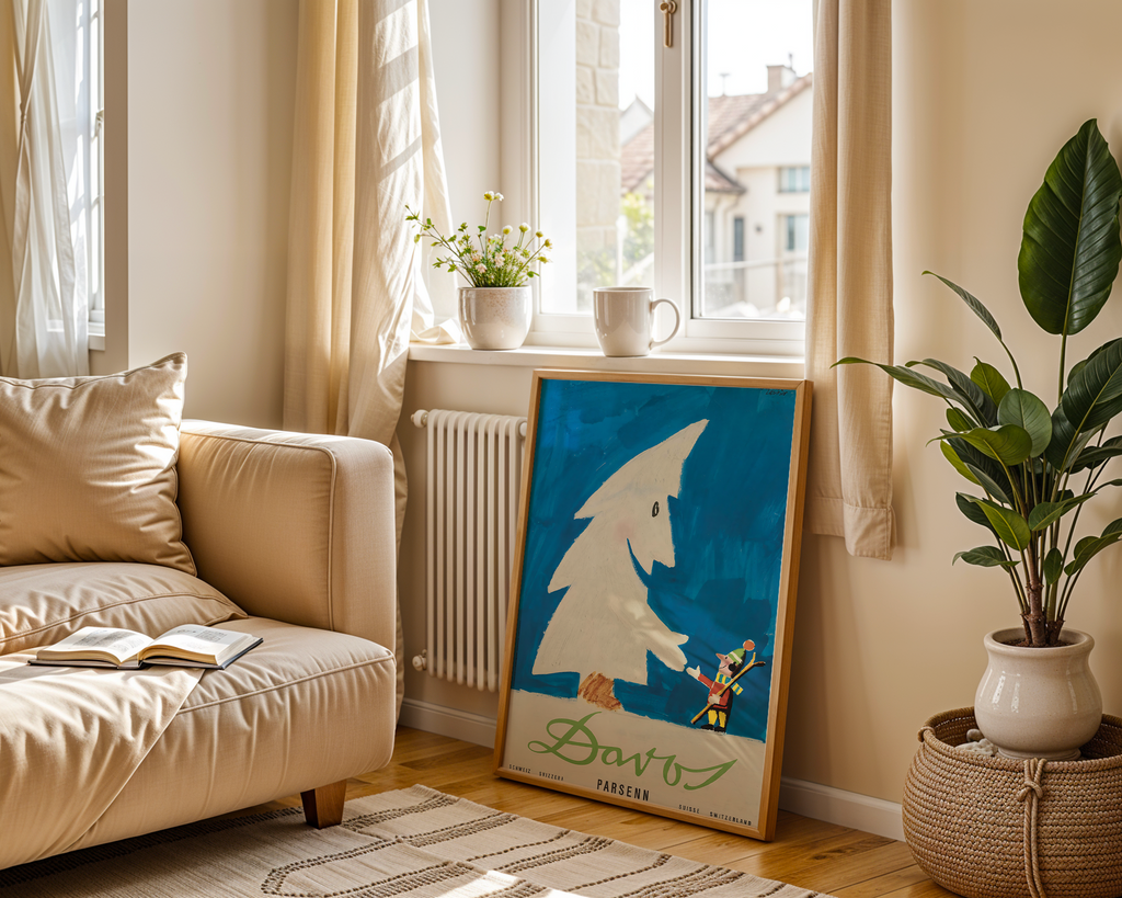 DAVOS PARSENN VINTAGE SKI POSTER – SWISS ALPS WINTER TRAVEL WALL ART