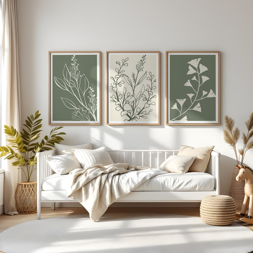 SAGE GREEN BOTANICAL WALL ART SET – MINIMALIST FLORAL LINE PRINTS
