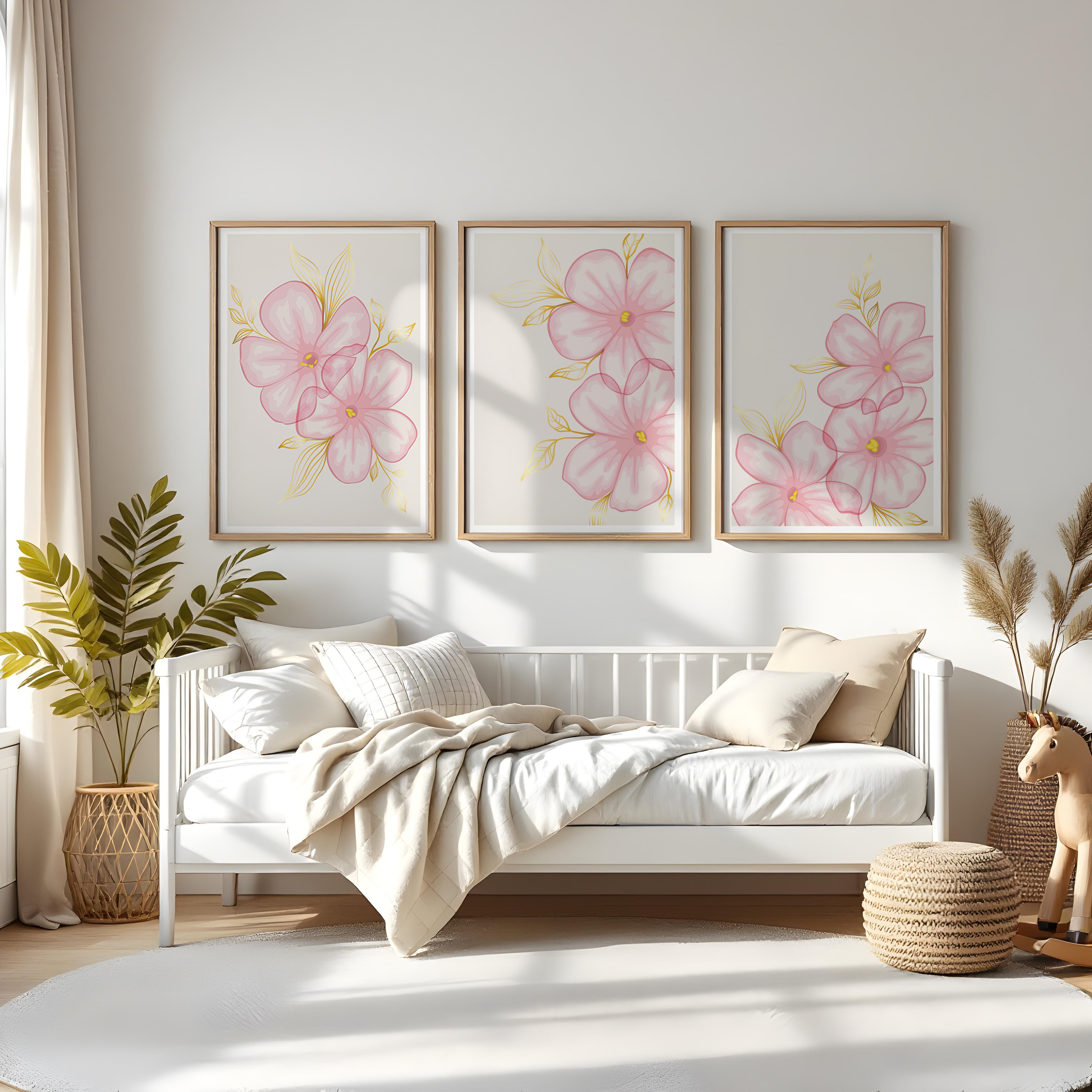BLUSH PINK FLORAL WALL ART SET – MODERN BOTANICAL FLOWER PRINTS