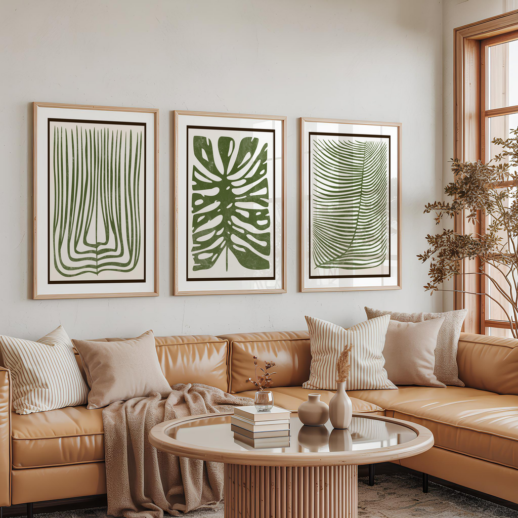 GREEN BOTANICAL BOHO WALL ART SET – TROPICAL LEAF MINIMALIST PRINTS