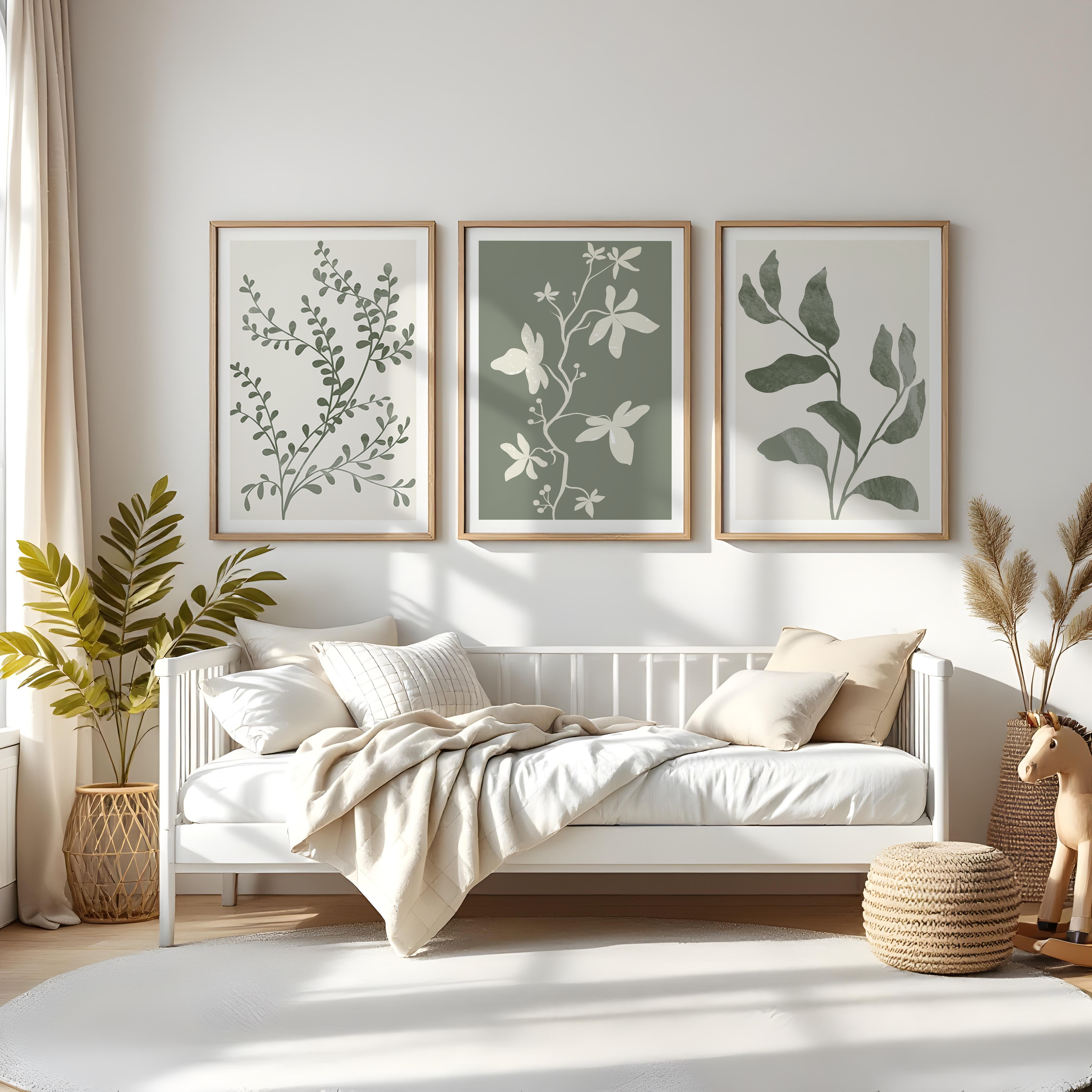 SAGE GREEN BOTANICAL WALL ART SET – MINIMALIST BOHO LEAF & FLORAL PRINTS