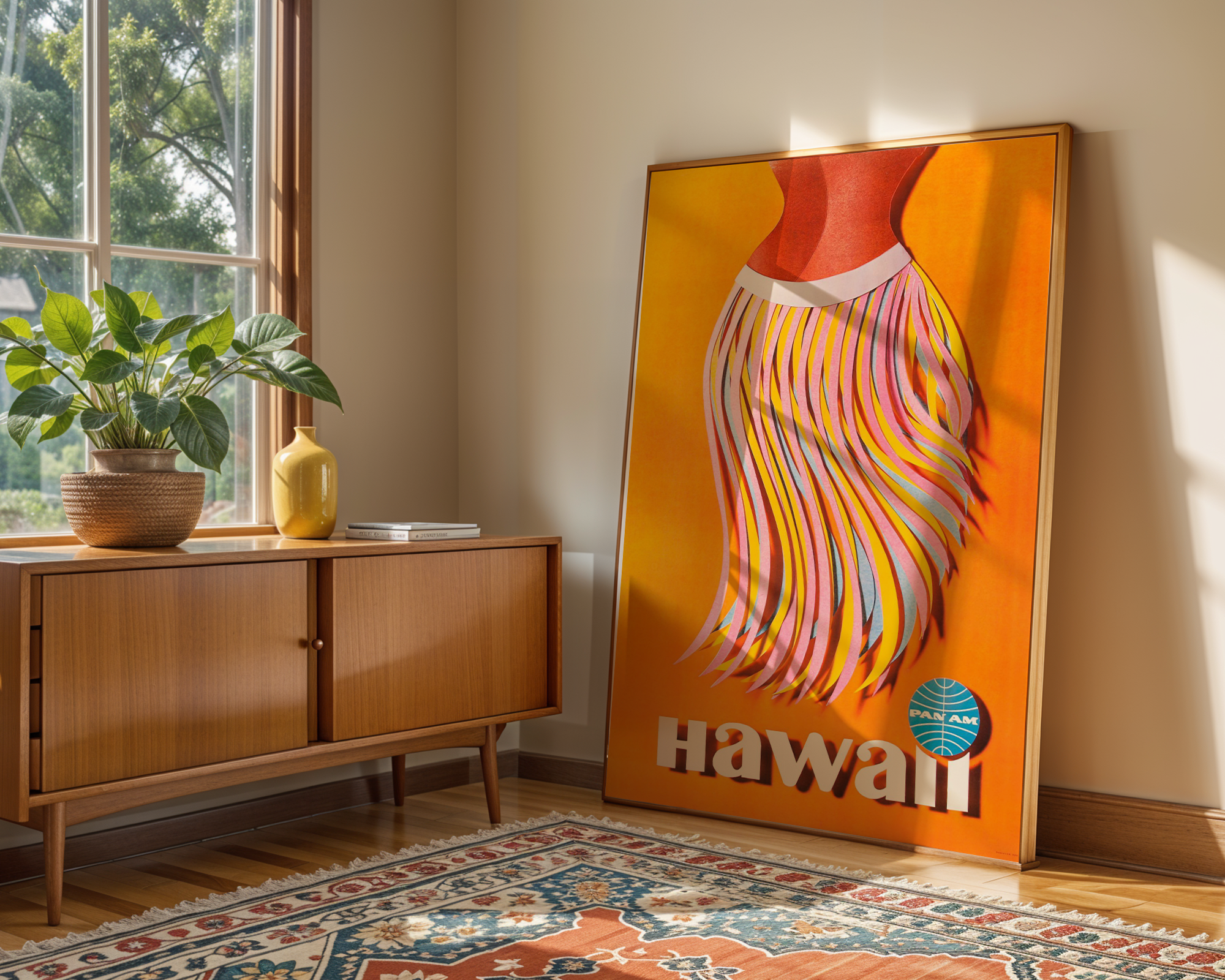 HAWAII VINTAGE PAN AM TRAVEL POSTER – HULA SKIRT MID-CENTURY