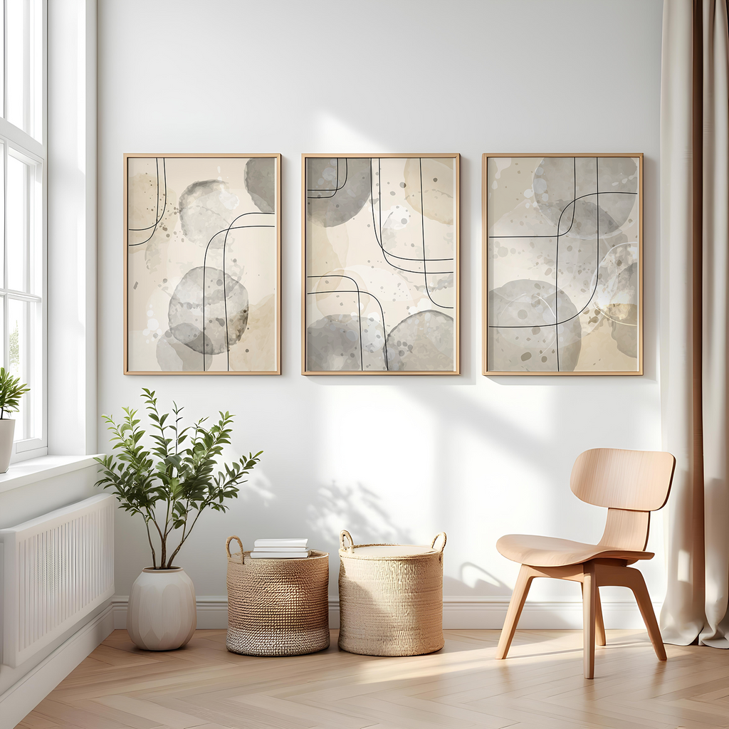 NEUTRAL ABSTRACT WALL ART SET – BEIGE & GREY MINIMALIST MODERN