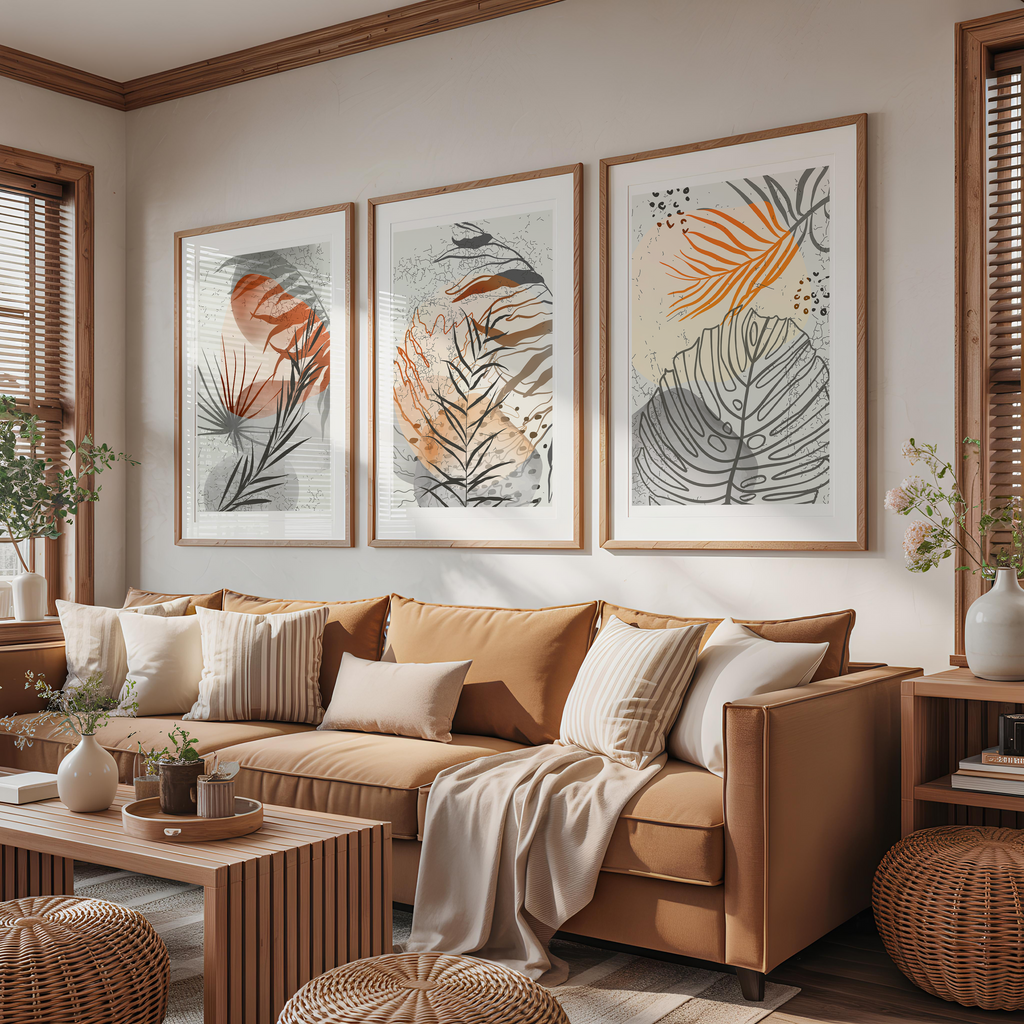 NEUTRAL BOTANICAL ABSTRACT WALL ART SET – MODERN EARTH TONE
