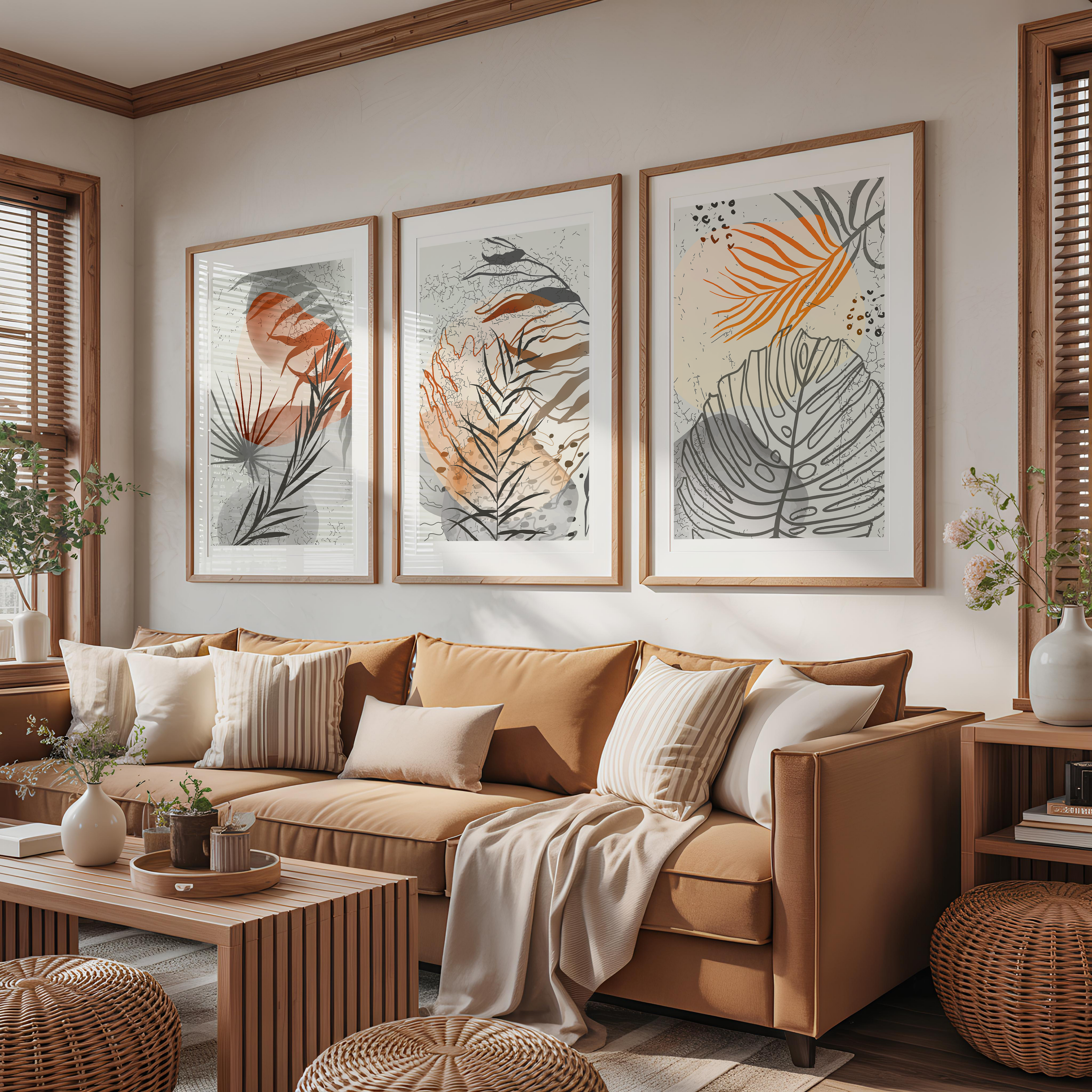 NEUTRAL BOTANICAL ABSTRACT WALL ART SET – MODERN EARTH TONE