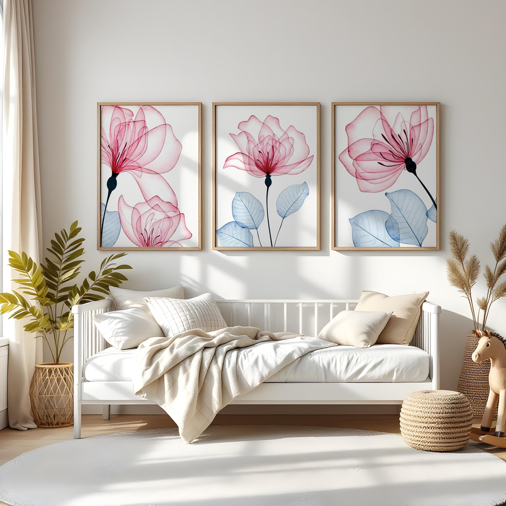 PINK FLORAL WALL ART SET – MODERN BOTANICAL BLOOM PRINTS