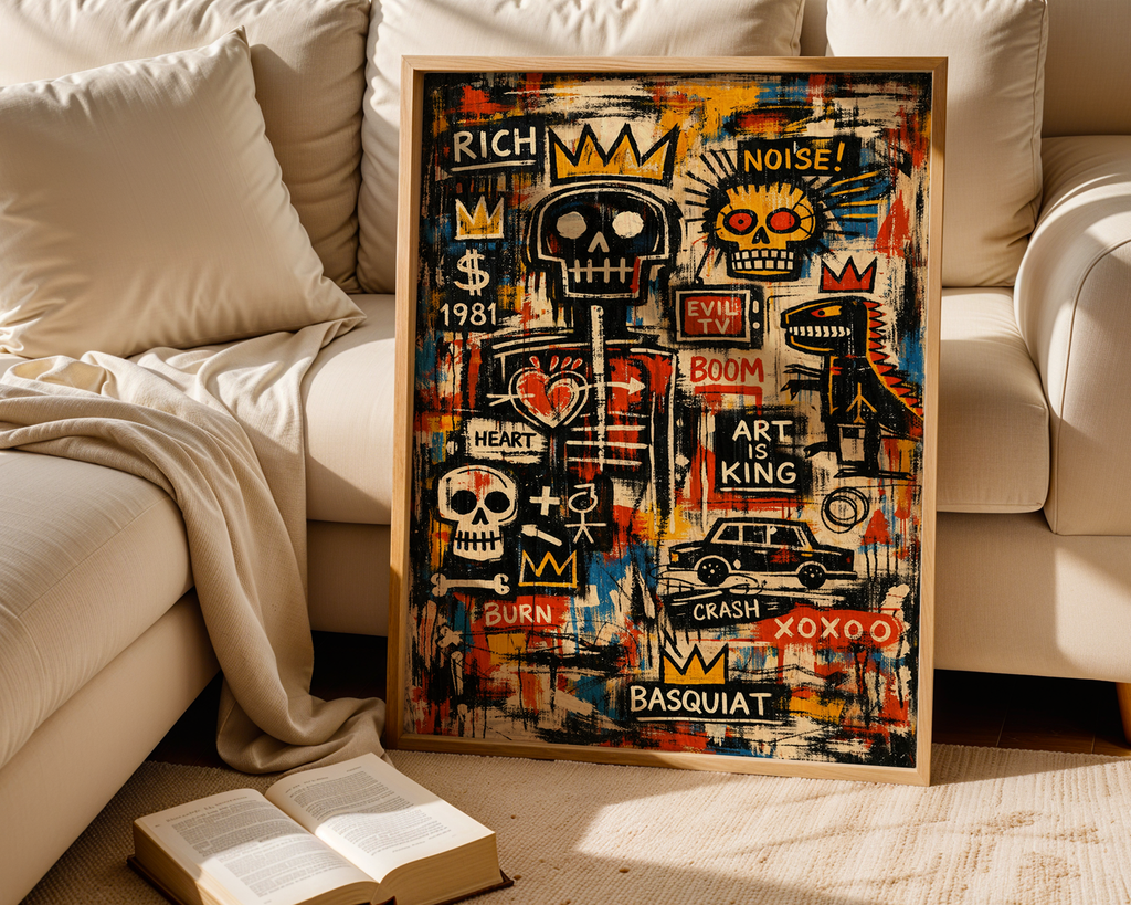 Basquiat Inspired Art Is King – Urban Skull Graffiti Wall Art