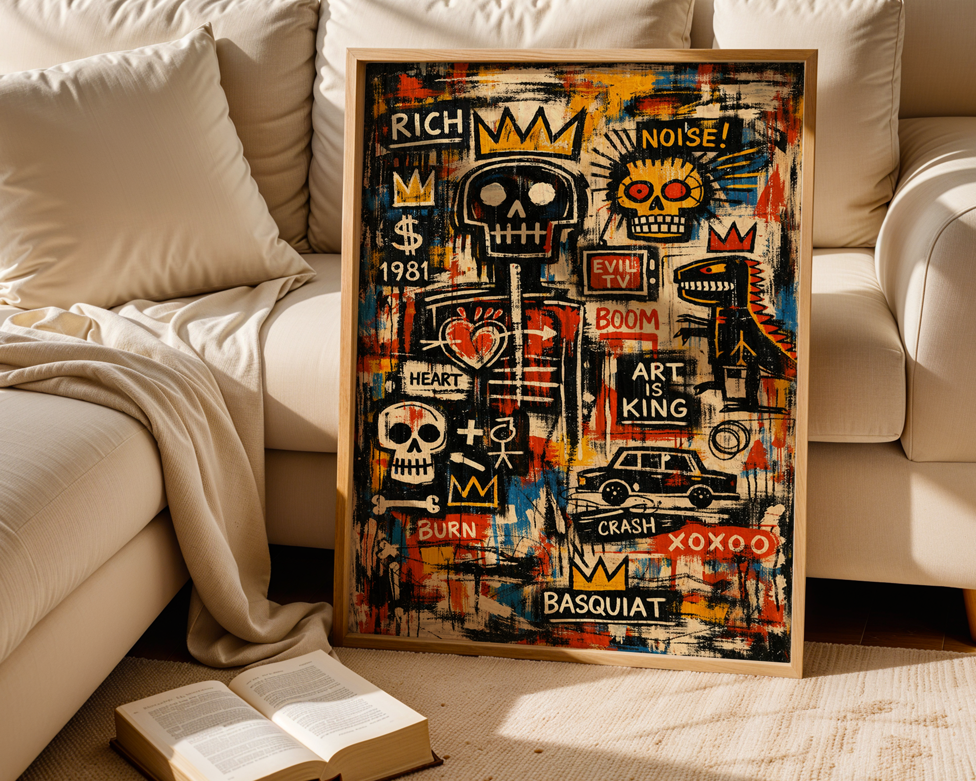 Basquiat Inspired Art Is King – Urban Skull Graffiti Wall Art