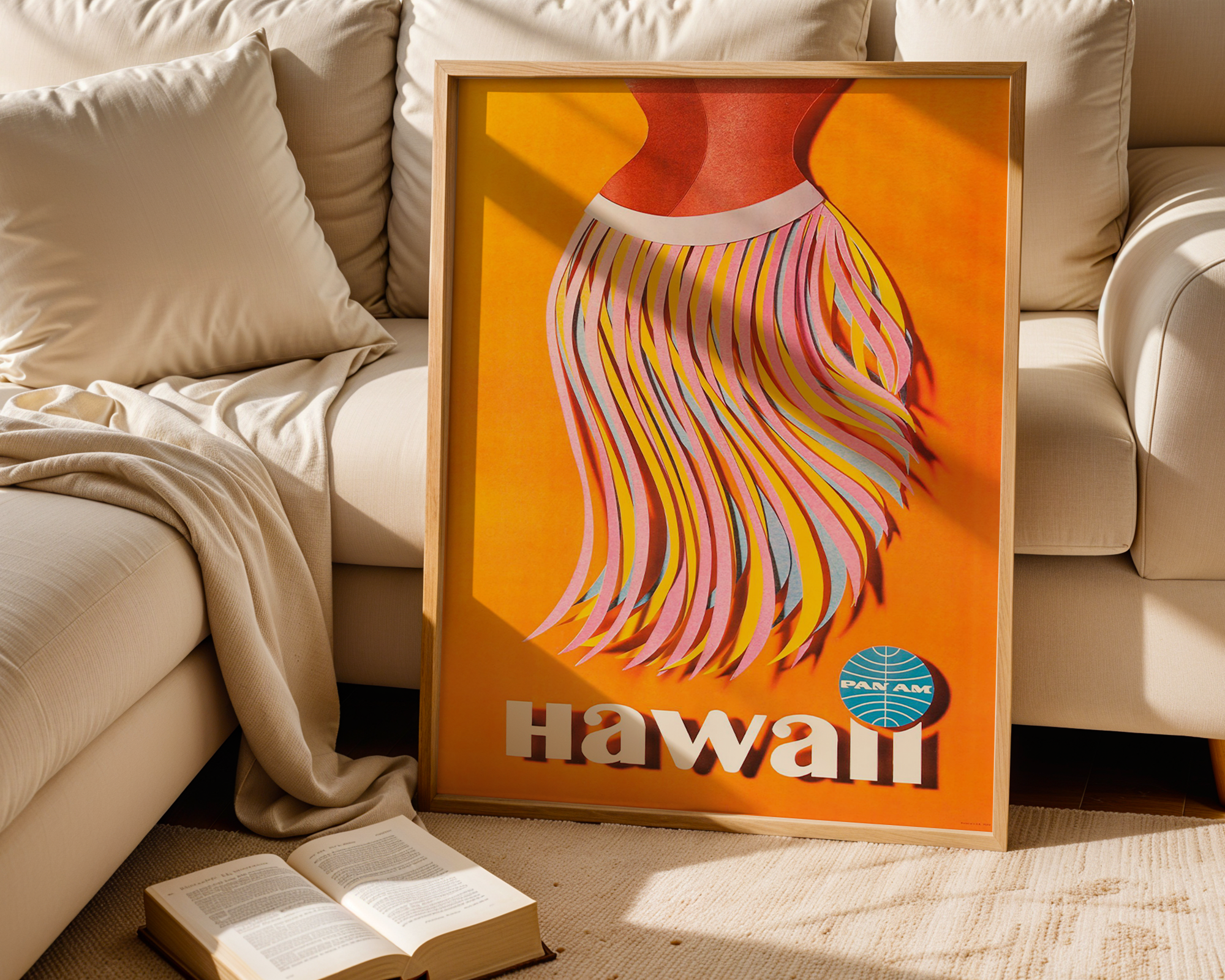 HAWAII VINTAGE PAN AM TRAVEL POSTER – HULA SKIRT MID-CENTURY