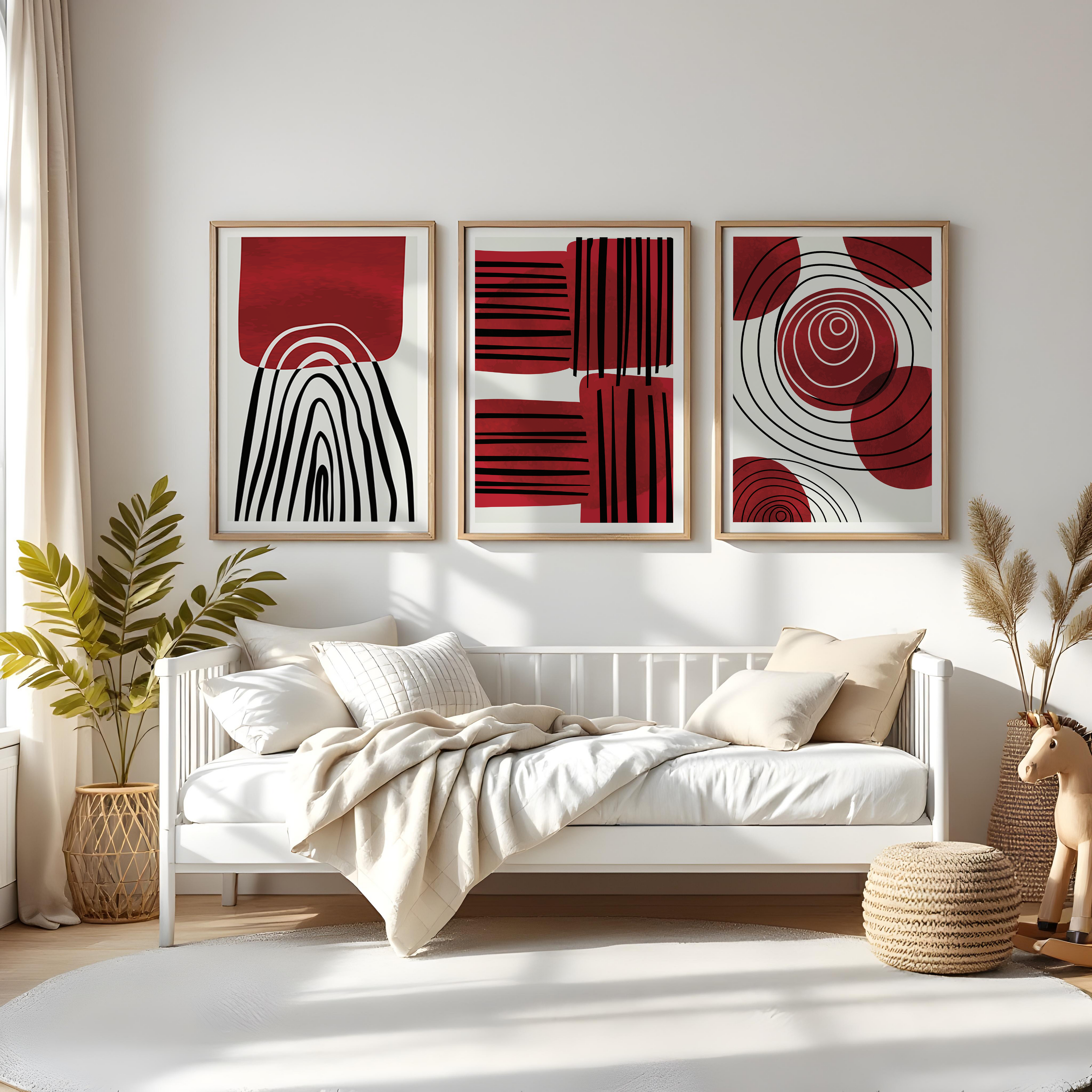 RED & BLACK ABSTRACT WALL ART SET – MODERN GEOMETRIC MINIMALIST