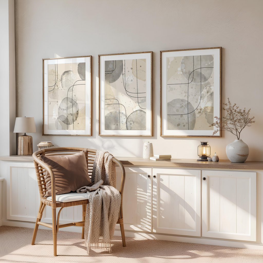 NEUTRAL ABSTRACT WALL ART SET – BEIGE & GREY MINIMALIST MODERN