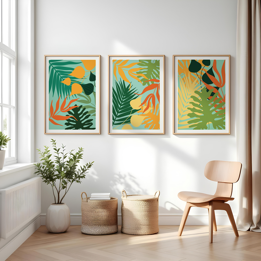 TROPICAL BOTANICAL WALL ART SET – MODERN FLORAL LEAF PRINTS