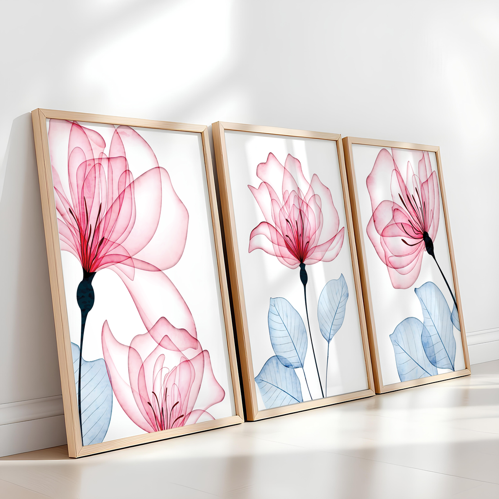 PINK FLORAL WALL ART SET – MODERN BOTANICAL BLOOM PRINTS