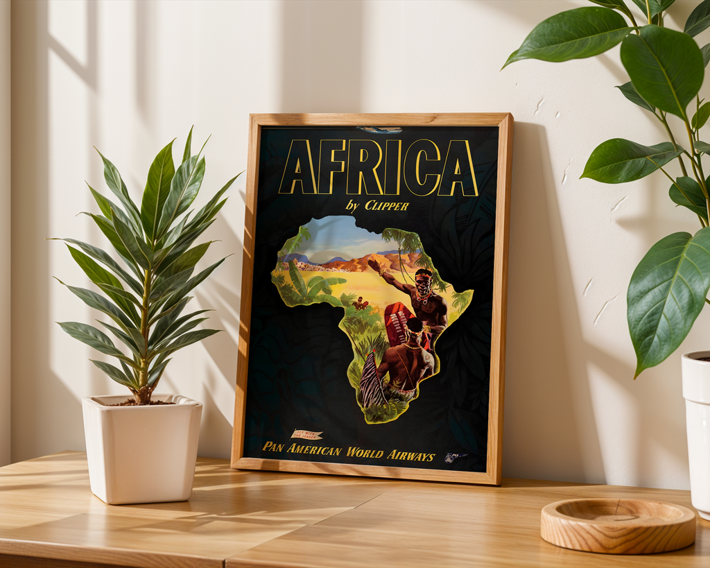 AFRICA TRAVEL POSTER – PAN AM CLIPPER VINTAGE AIRLINE WALL ART