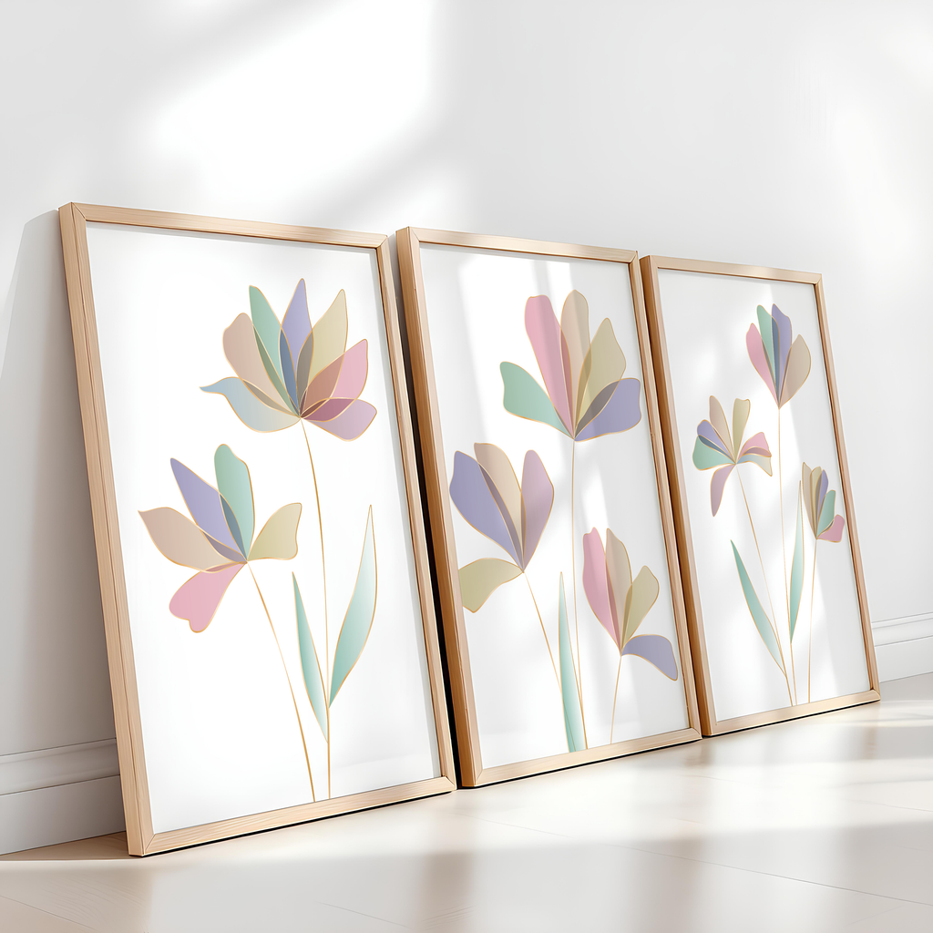 PASTEL BOTANICAL WALL ART SET – MODERN FLORAL LINE PRINTS
