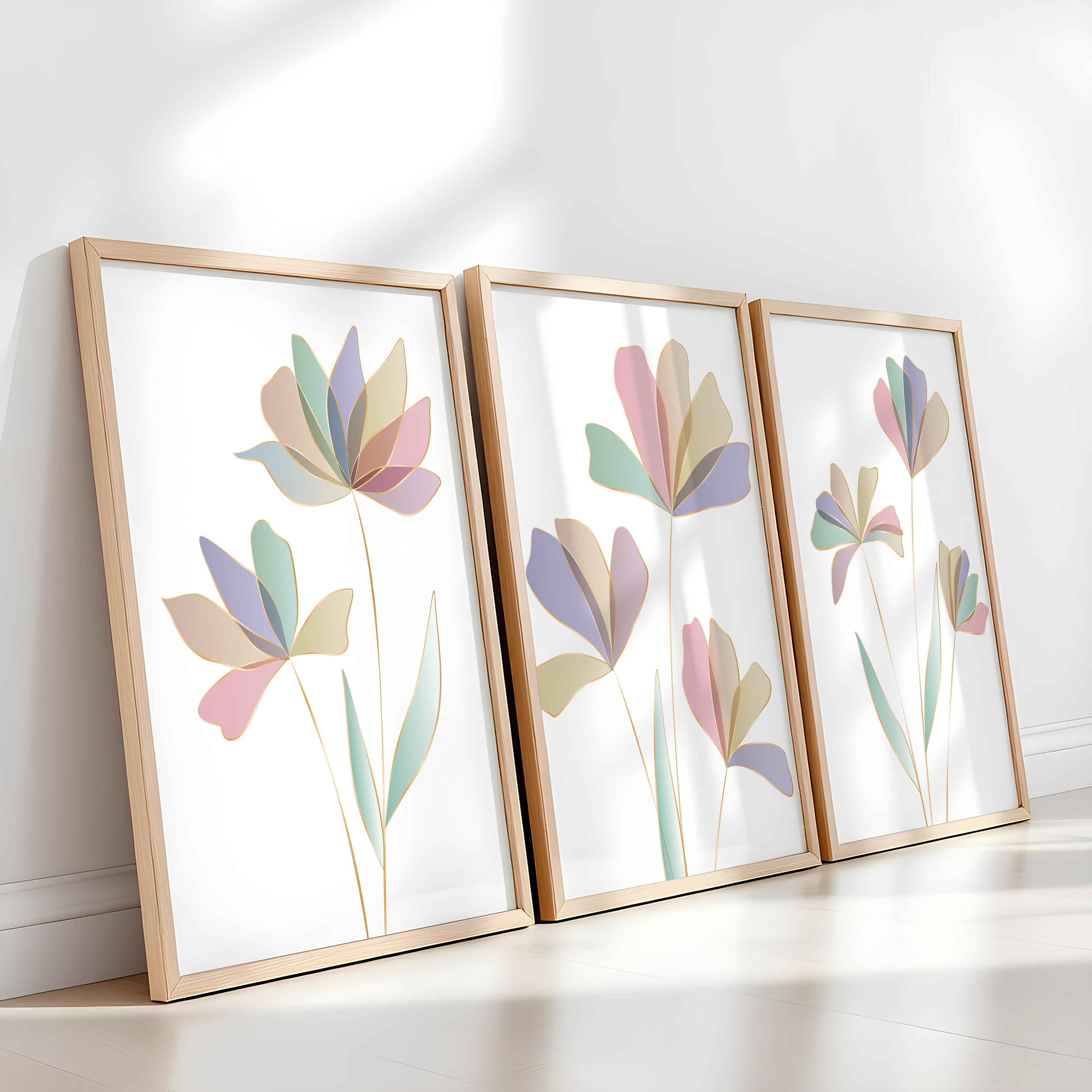 PASTEL BOTANICAL WALL ART SET – MODERN FLORAL LINE PRINTS