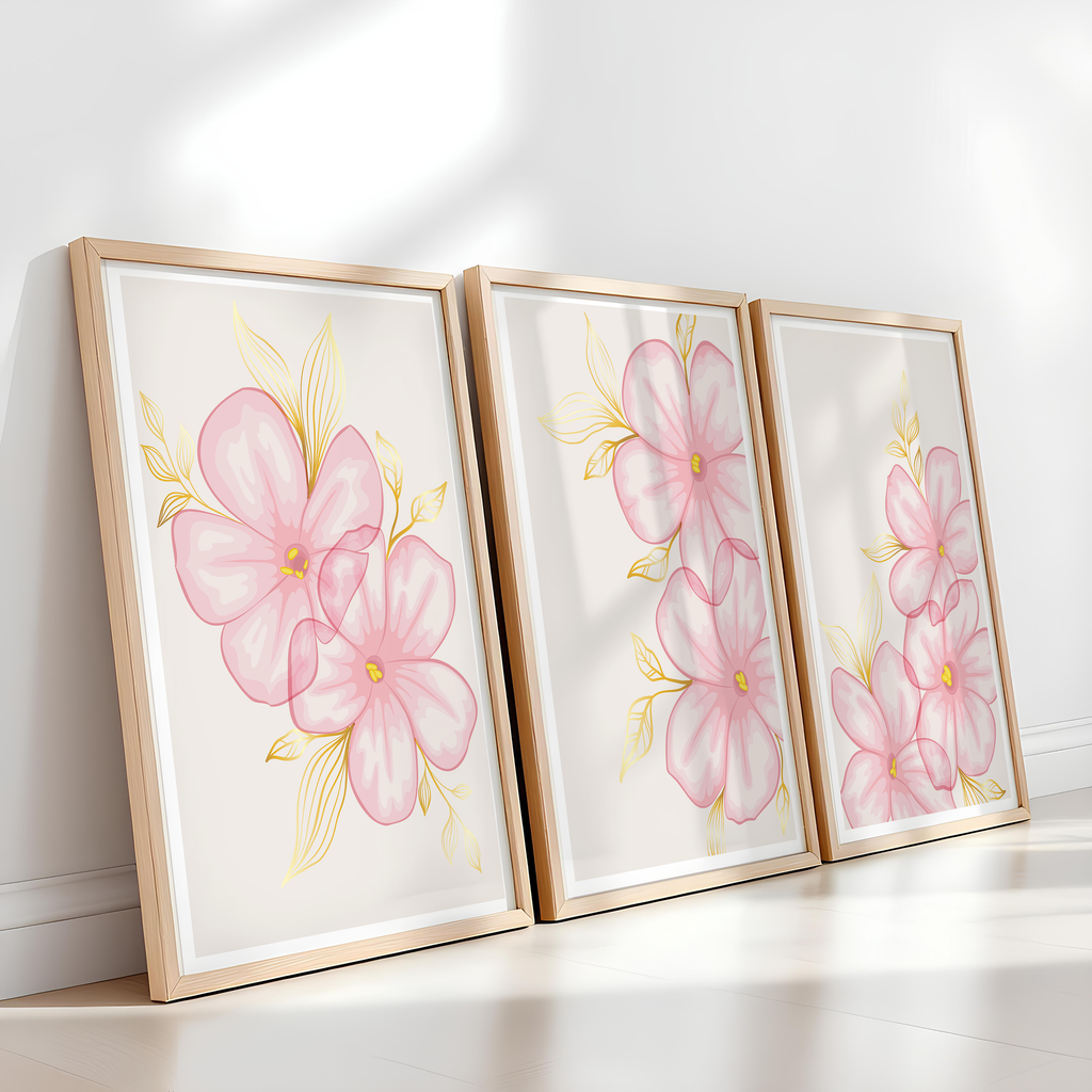 BLUSH PINK FLORAL WALL ART SET – MODERN BOTANICAL FLOWER PRINTS