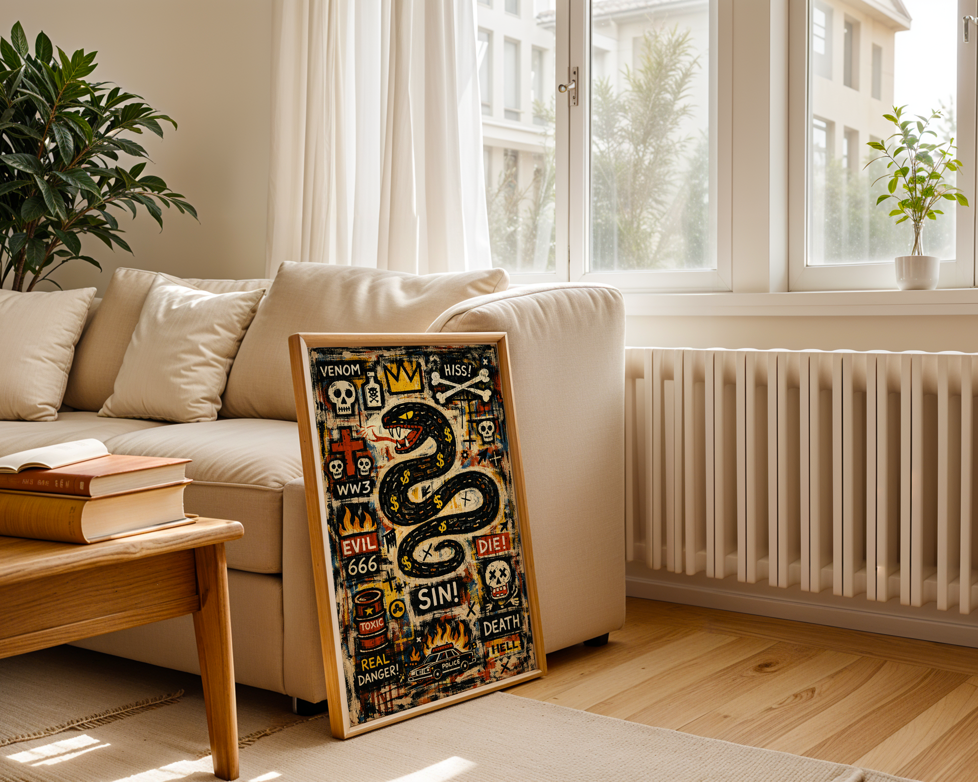 Venom & Sin – Basquiat Inspired Neo-Expressionist Snake Graffiti Wall Art