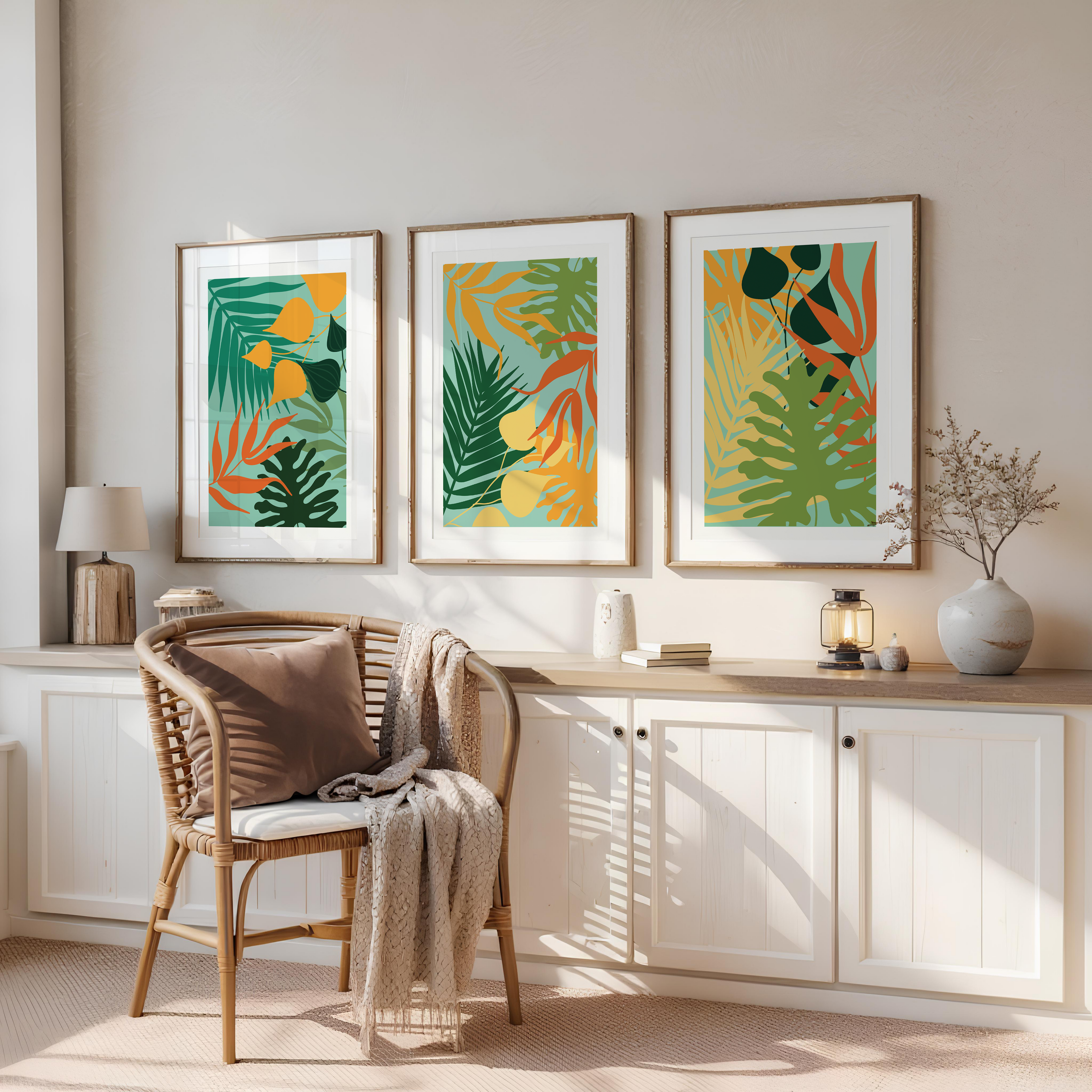 TROPICAL BOTANICAL WALL ART SET – MODERN FLORAL LEAF PRINTS