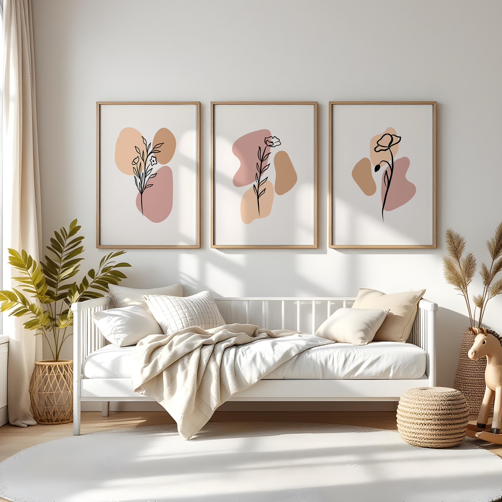 BLUSH BOHO FLORAL WALL ART SET – MINIMALIST LINE DRAWING BOTANICAL PRINTS