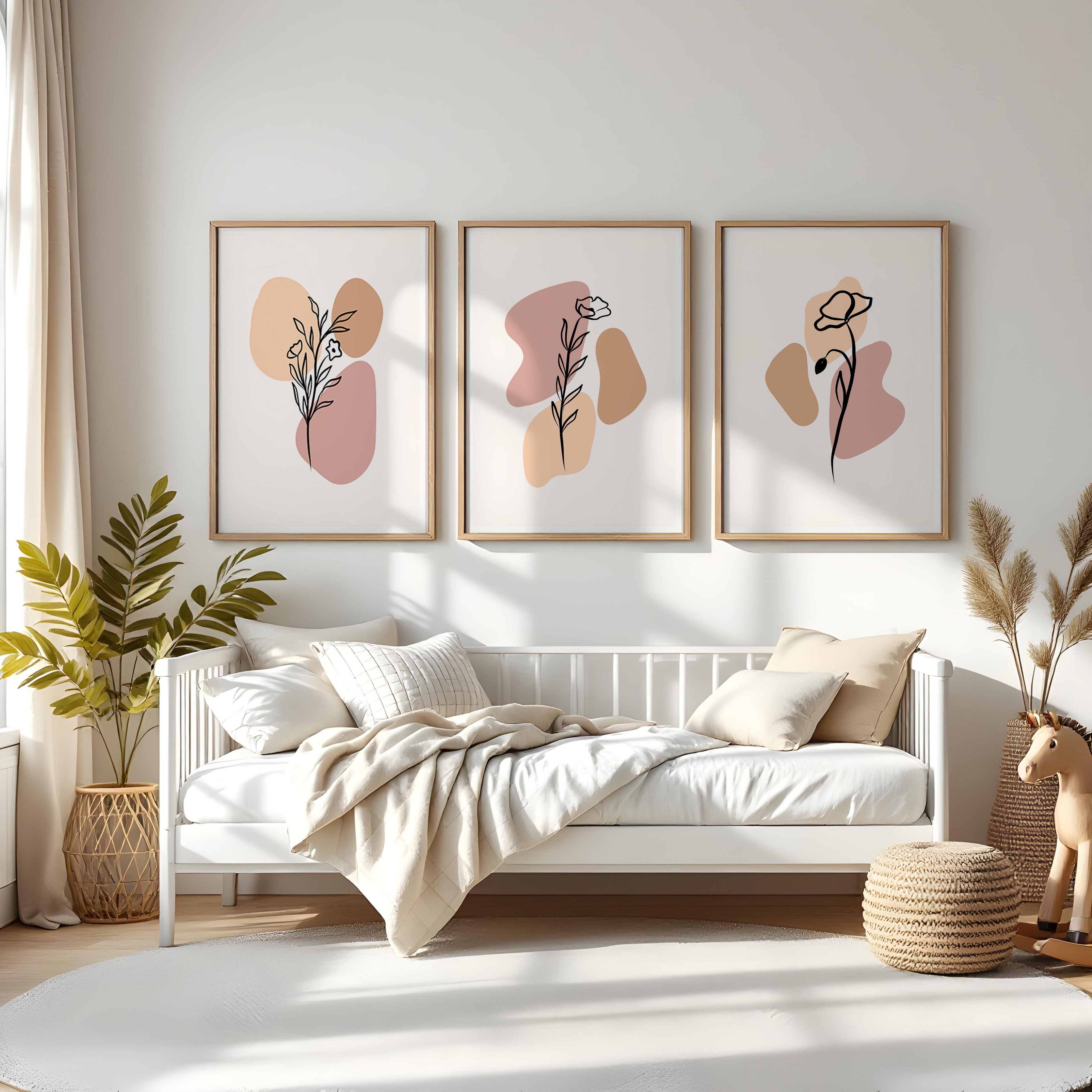 BLUSH BOHO FLORAL WALL ART SET – MINIMALIST LINE DRAWING BOTANICAL PRINTS