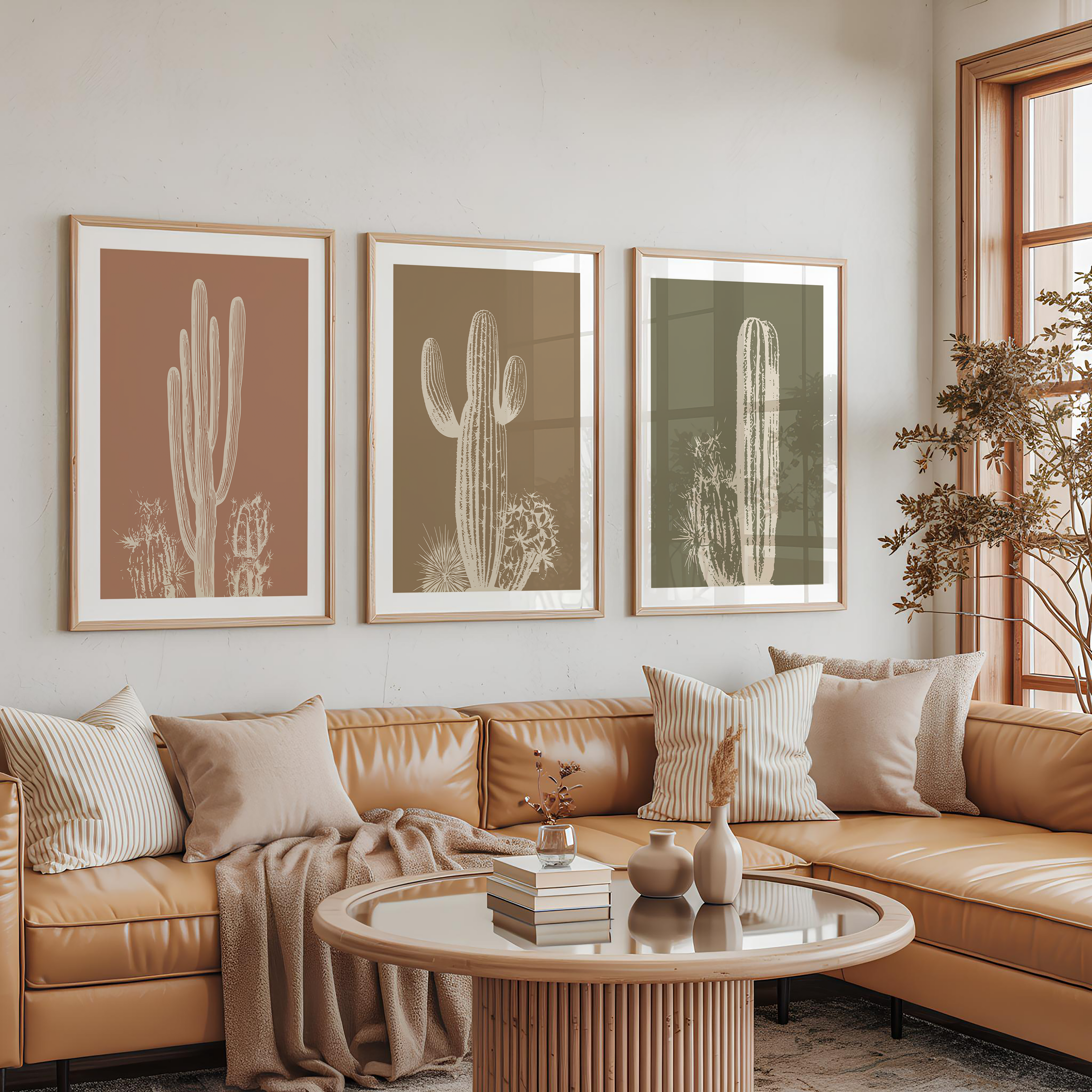 DESERT CACTUS WALL ART SET – BOHO SOUTHWESTERN NEUTRAL PRINTS