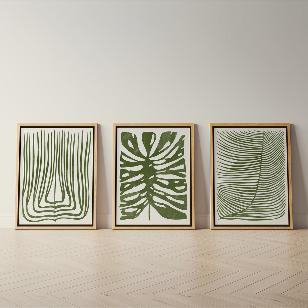 GREEN BOTANICAL BOHO WALL ART SET – TROPICAL LEAF MINIMALIST PRINTS