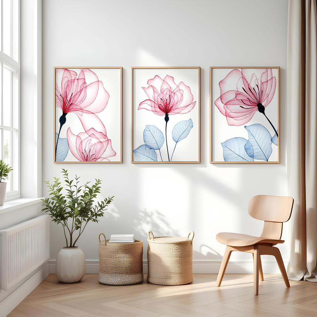 PINK FLORAL WALL ART SET – MODERN BOTANICAL BLOOM PRINTS