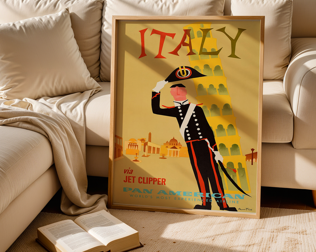 ITALY TRAVEL POSTER – PAN AM JET CLIPPER VINTAGE WALL ART